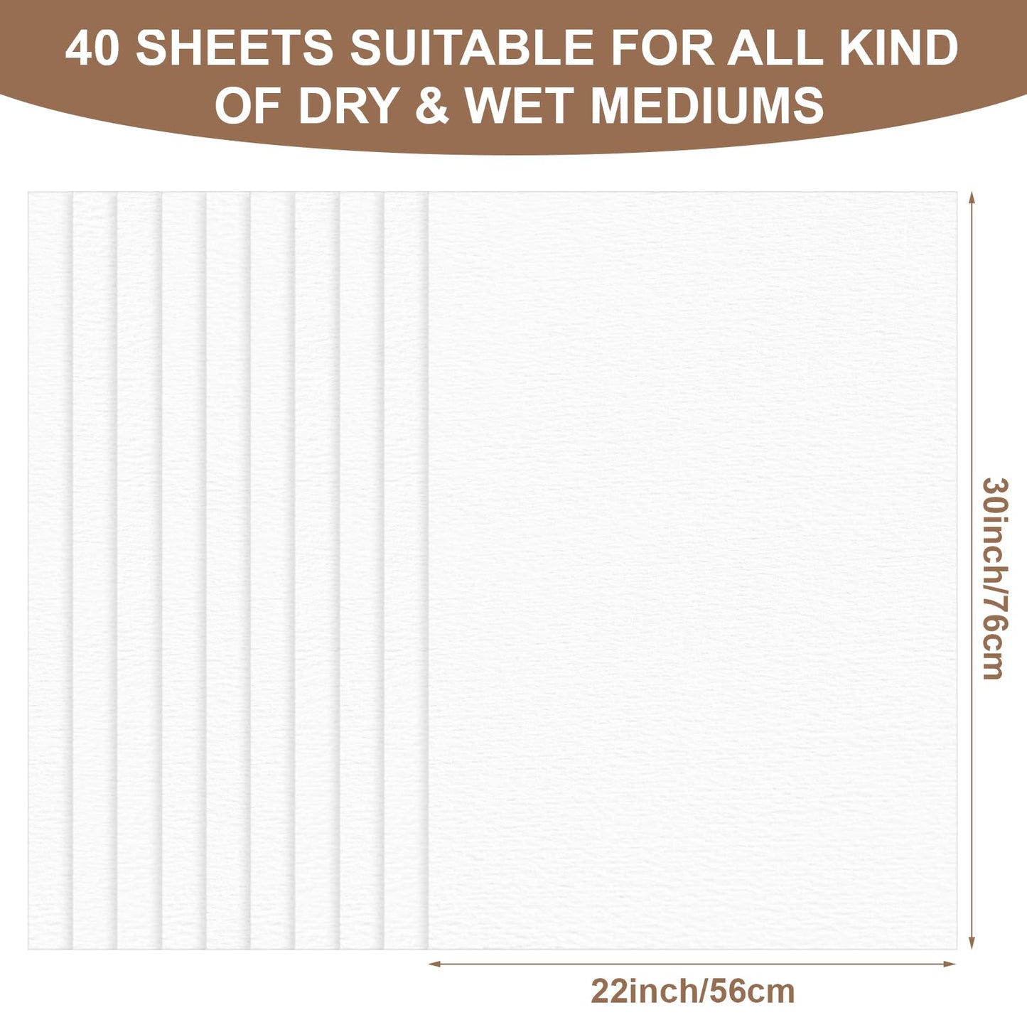Kisston 20 Sheets Large Watercolor Paper 22 x 30 Inches, 140 lb/300 GSM Cotton Drawing Paper Texture White Blank Painting Paper for DIY Craft Activities Student Artists Drawing Supplies