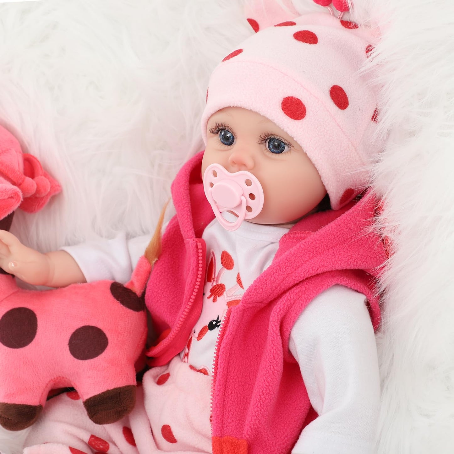Kdudgso Lifelike Reborn Baby Dolls, 22 Inch Realistic Silicone Baby Doll, Real Life Baby Dolls Handmade Soft Vinyl & Cloth Body with Feeding Kit Toys Gifts Collection, Baby Doll for Toddlers 1-3