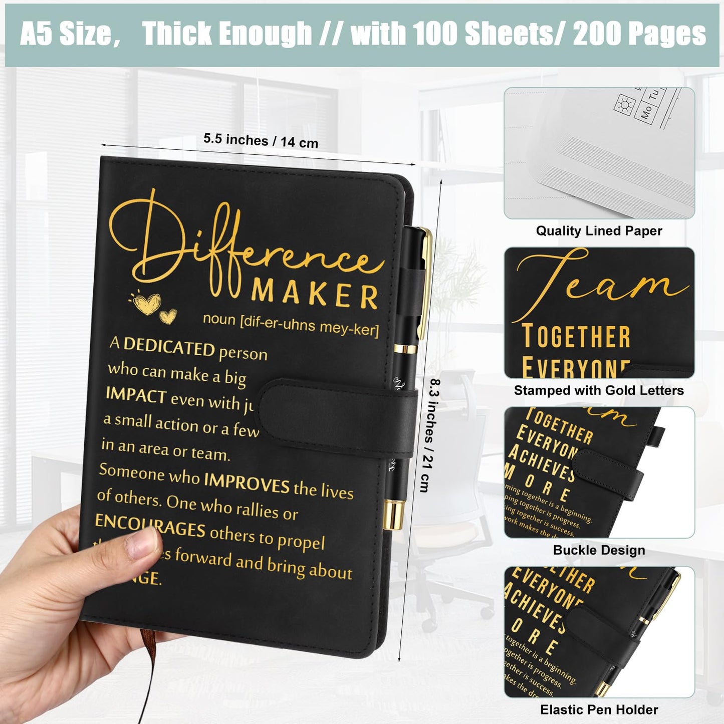 Kosiz 20 Pcs/10 Sets Employee Appreciation Gift Bulk A5 Leather Notebook and Inspirational Journal Pen Thank You Gift for Fathers Day Coworkers Teacher CNA Nurse(Multicolor,Difference Maker)