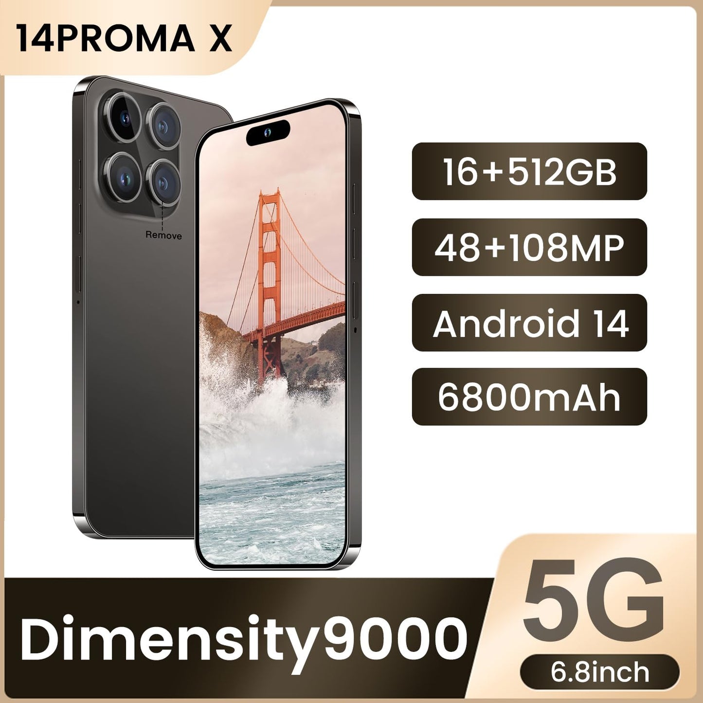 14 Ultra Smartphone Unlocked Cell Phone,Battery 6800mAh 6.82" HD Screen Unlocked Phones,16+512GB Android 14 with 128GB Memory Card,Dual SIM/Fingerprint Lock/Face ID/GPS (Black, 16+512GB)