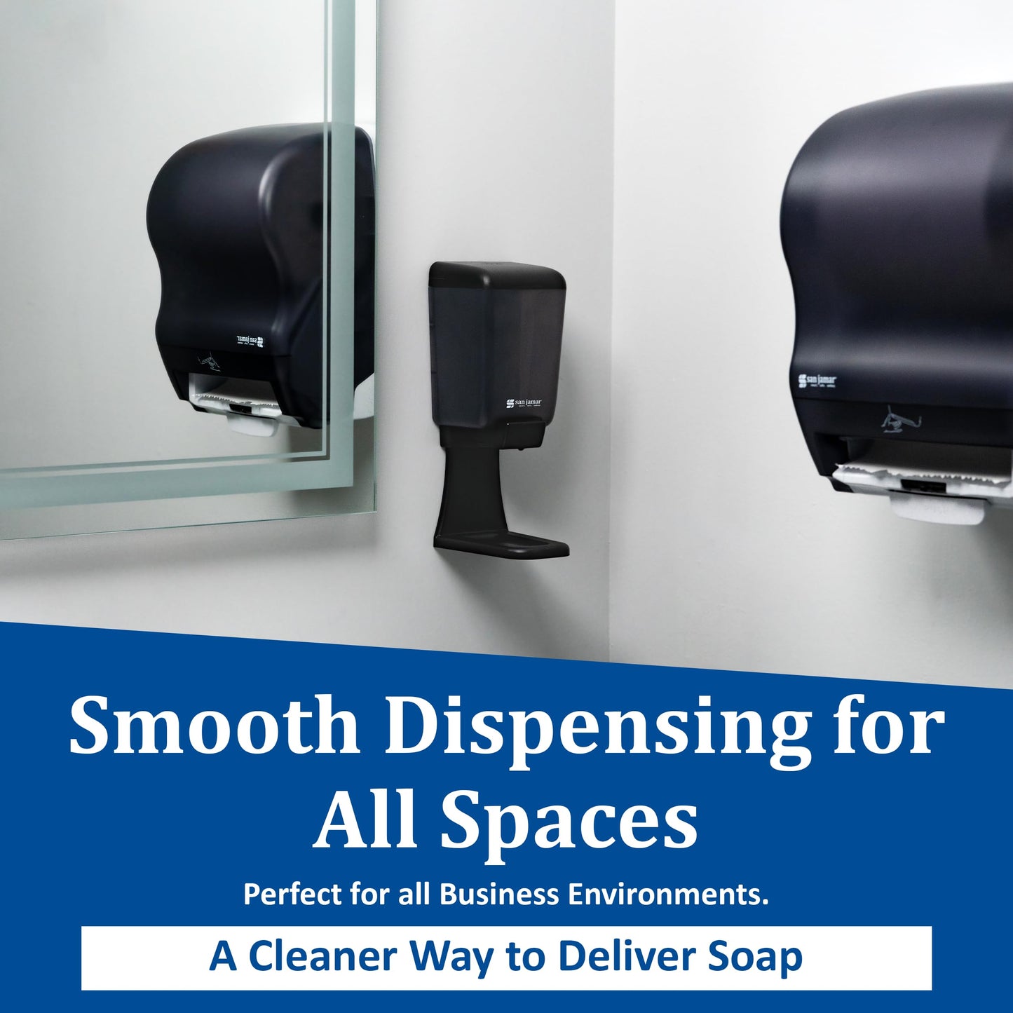 San Jamar Classic Plastic Manual Soap Dispenser, Hand Sanitizer Dispenser, Lotion Dispenser with Universal Compatibility for Home, Bathroom, Kitchen, Restooms, Restaurants, 46 Ounces, Black Pearl