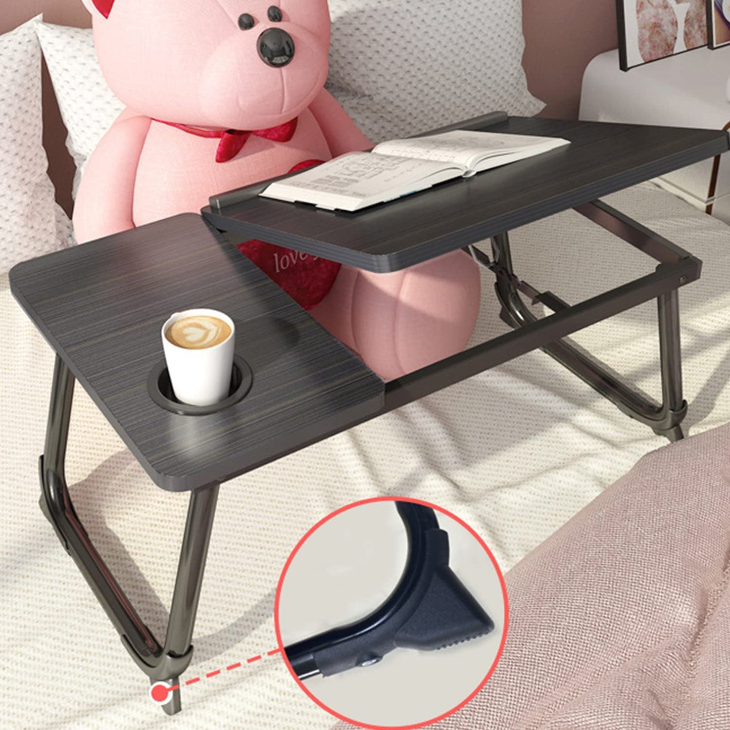 Laptop Desk for Bed,Asltoy Laptop Bed Tray Table,Foldable Lap Desk Stand Notebook Desk Adjustable Laptop Table for Bed Portable Notebook Bed Tray Lap Tablet with Cup Holder (Pink)