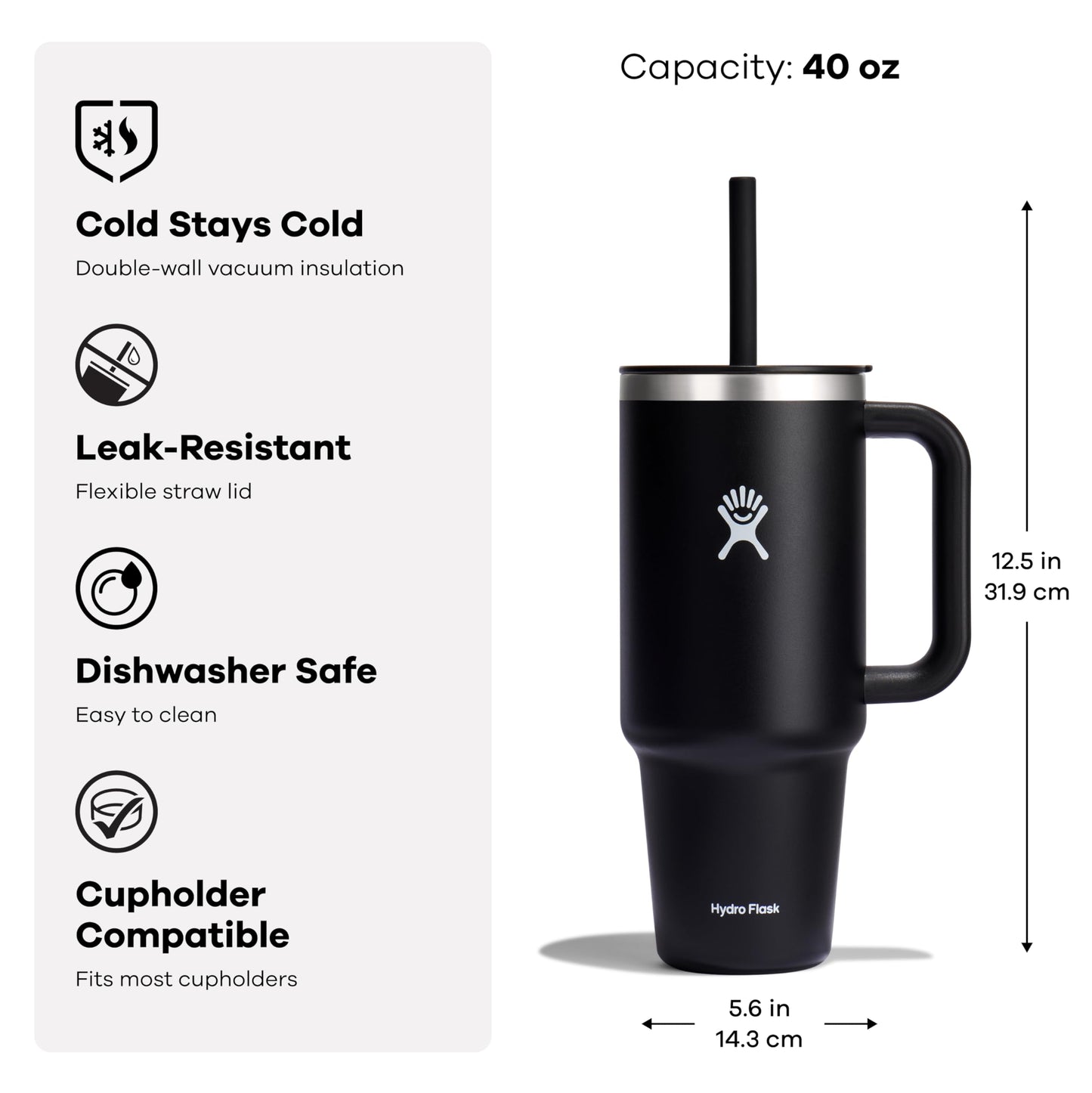 Hydro Flask 40 Oz Travel Tumbler with Handle, Lid and Straw - Insulated Stainless Steel in 40 Oz Aloe Green