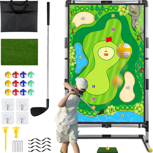 Cecnamt Golf Chipping Game - Battle Golf with Double-Sided Hitting Mat & Stand, Chip Sticky Practice Game for Adults & Kids, Indoor & Outdoor
