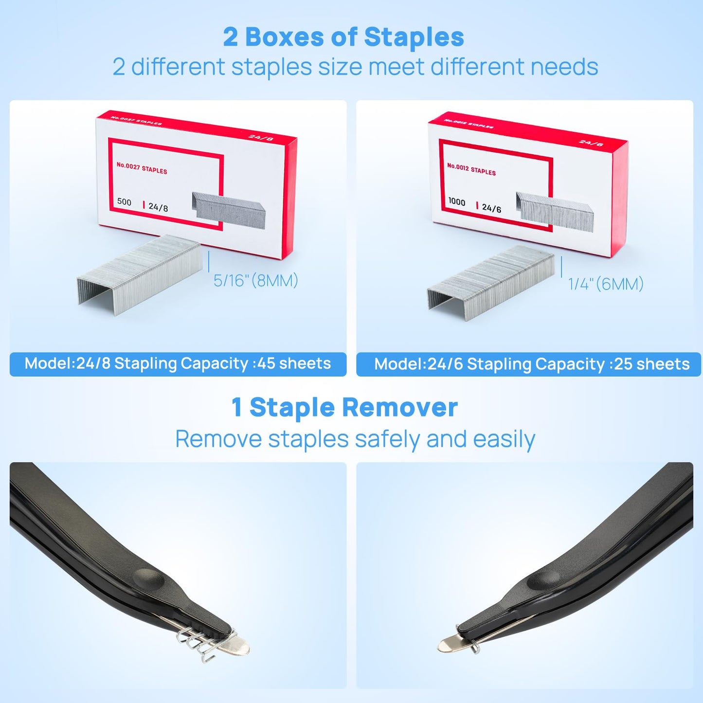 Electric Stapler for Desk Value Pack, 45 Sheet Capacity, Includes 1500 Staples & Staple Remover, No-Jam, Faster Stapling, AC Adapter Powered, Black