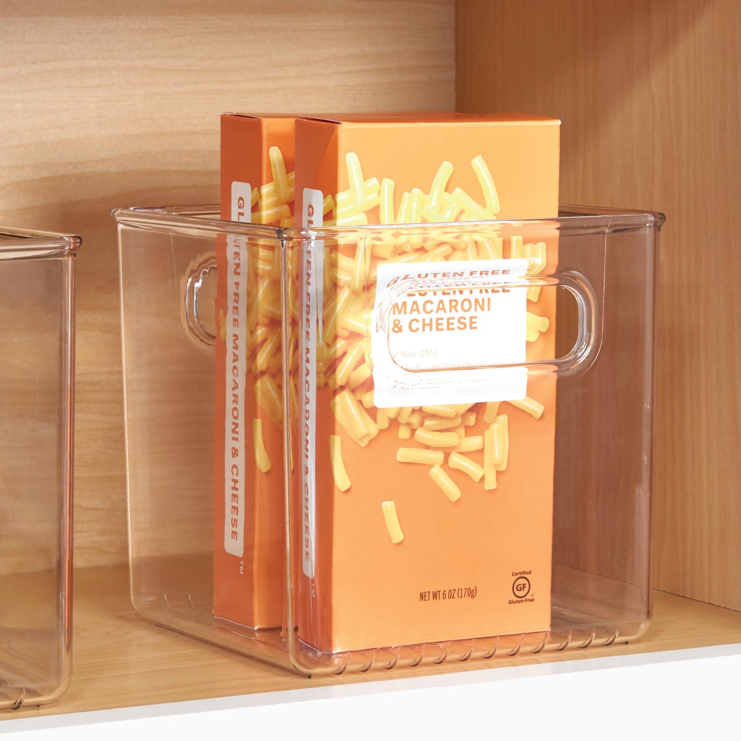 iDesign Storage Bin with Handles - Cube Organizer Bin for Pantry, Set of 4, Clear, Made in USA
