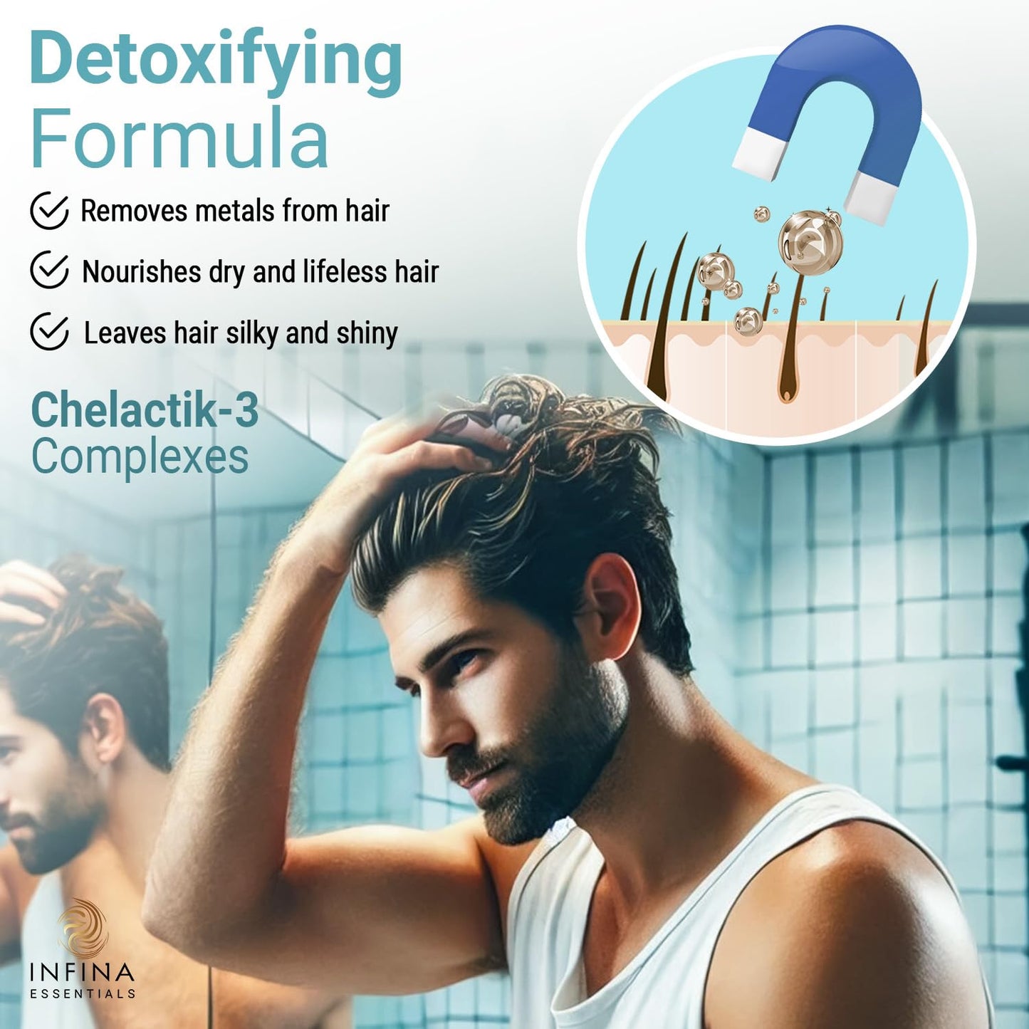 INFINA ESSENTIALS Chelating Hard Water Shampoo and Conditioner Set with Chelactik-3 & Rosemary Oil - Color Safe Metal Detox Shampoo and Conditioner for Mineral Build-Up & Swimmers Hair - 16 fl oz each