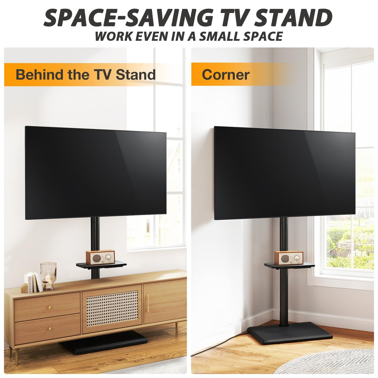 TVON Floor TV Stand with Power Outlet, TV Mount Stand for 32-60 inch TVs up to 88 lbs, Swivel TV Stand Mount with Height Adjustment and Safety Wood Base for Office, Corner, Max VESA 400x400mm