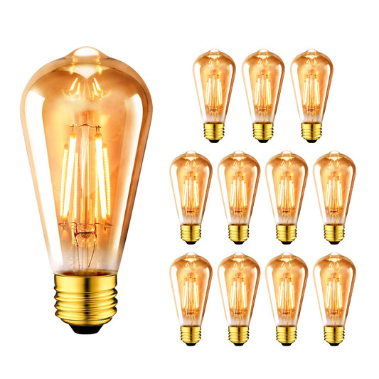 ANWIO Vintage Edison Light Bulb ST21 LED Filament Bulb 7W(60 Watt Equivalent) Dimmable 2500K (Amber Glow) Warm White E26 Medium Base, Amber Glass Cover,12 Pack