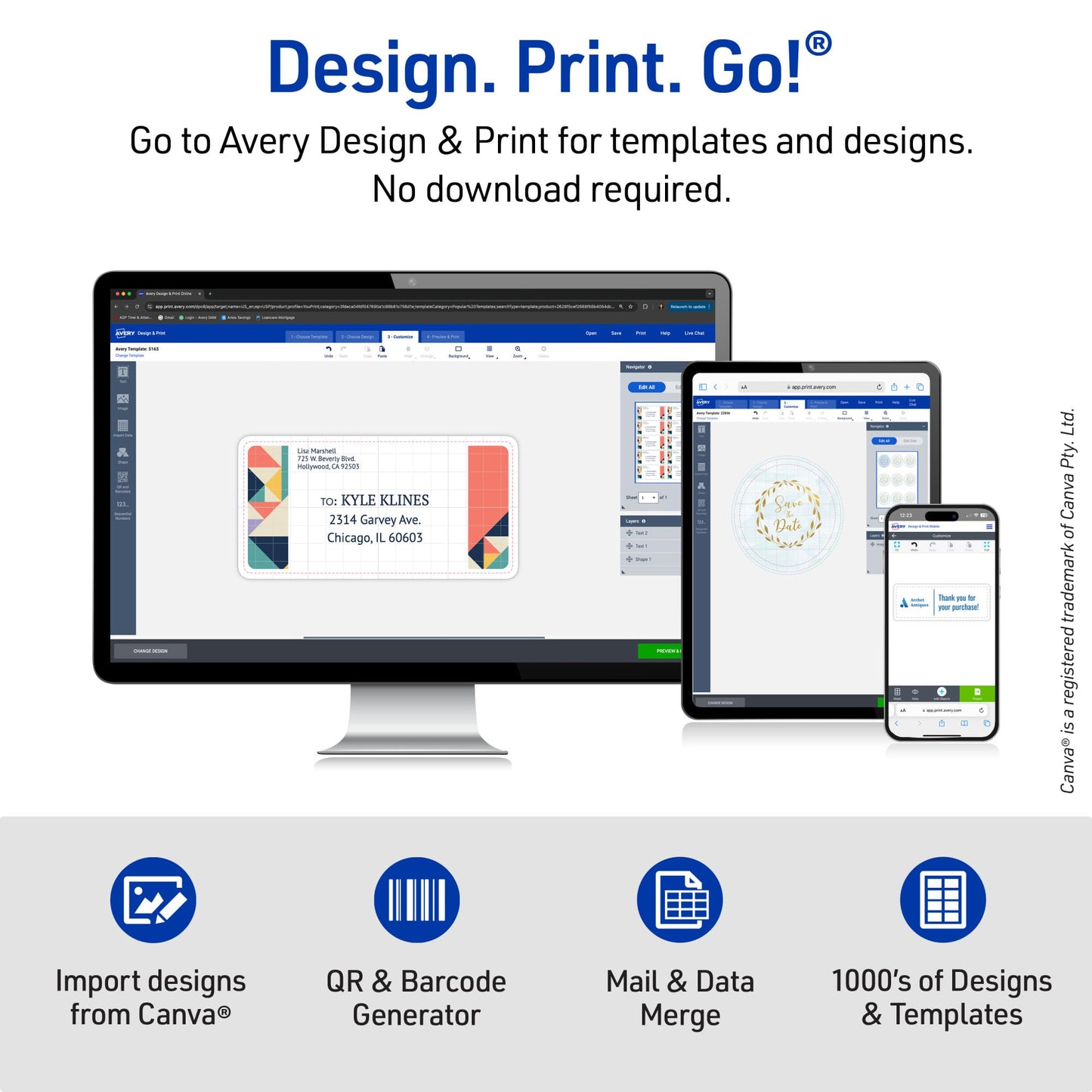 Avery Waterproof Printable Address Labels with Sure Feed, 1" x 2-5/8", White, Ultrahold Permanent Adhesive, Laser Printers, 1,500 Blank Mailing Labels, Great for Mailing, Branding, and More (5520)