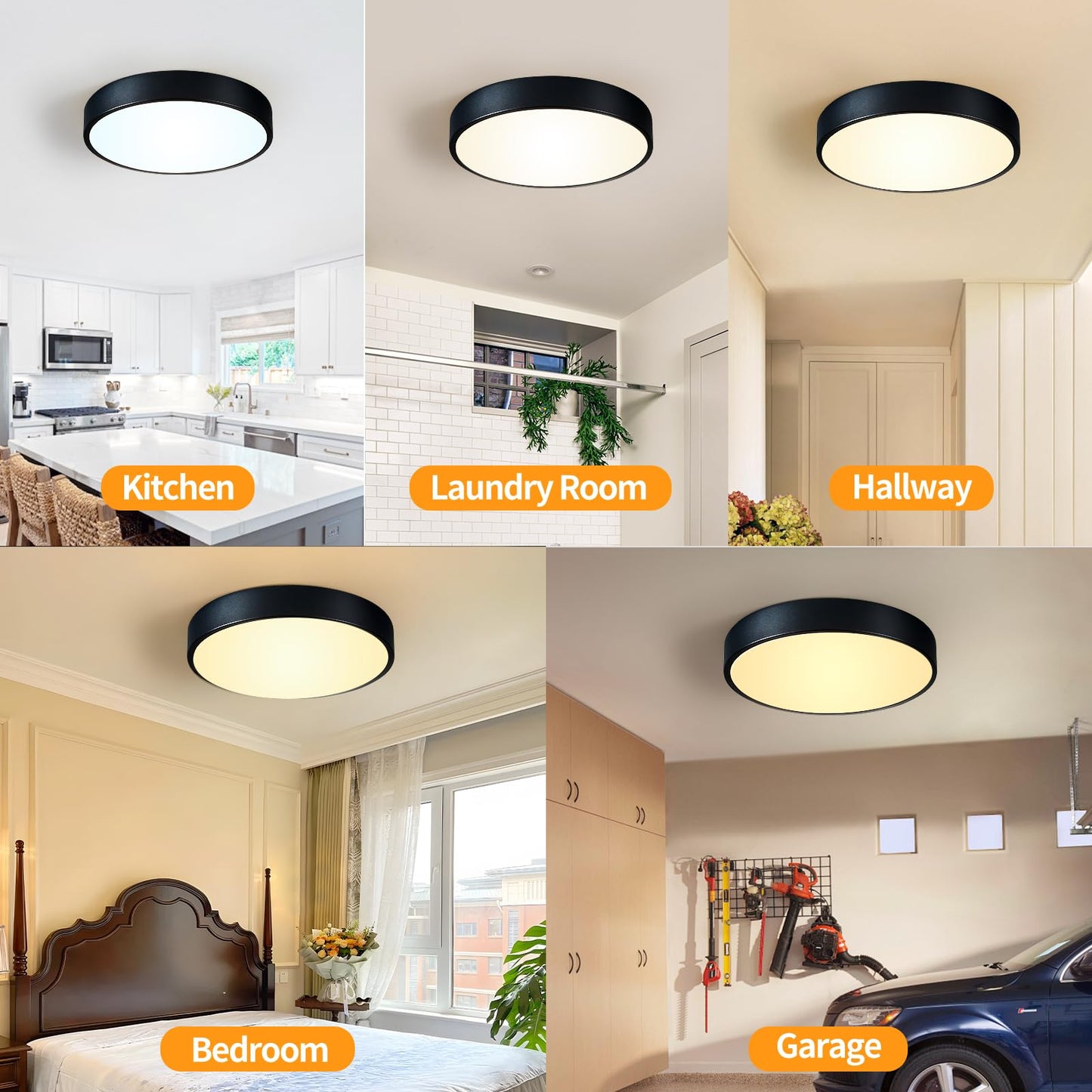 HLinghtnet LED 12 inch Round Flush Mount Ceiling Light Black Dimmable 24W 5CCT Metal Black Ceiling lamp and is Ideal for hallways Kitchens bedrooms corridors Children's Rooms 3 Pack