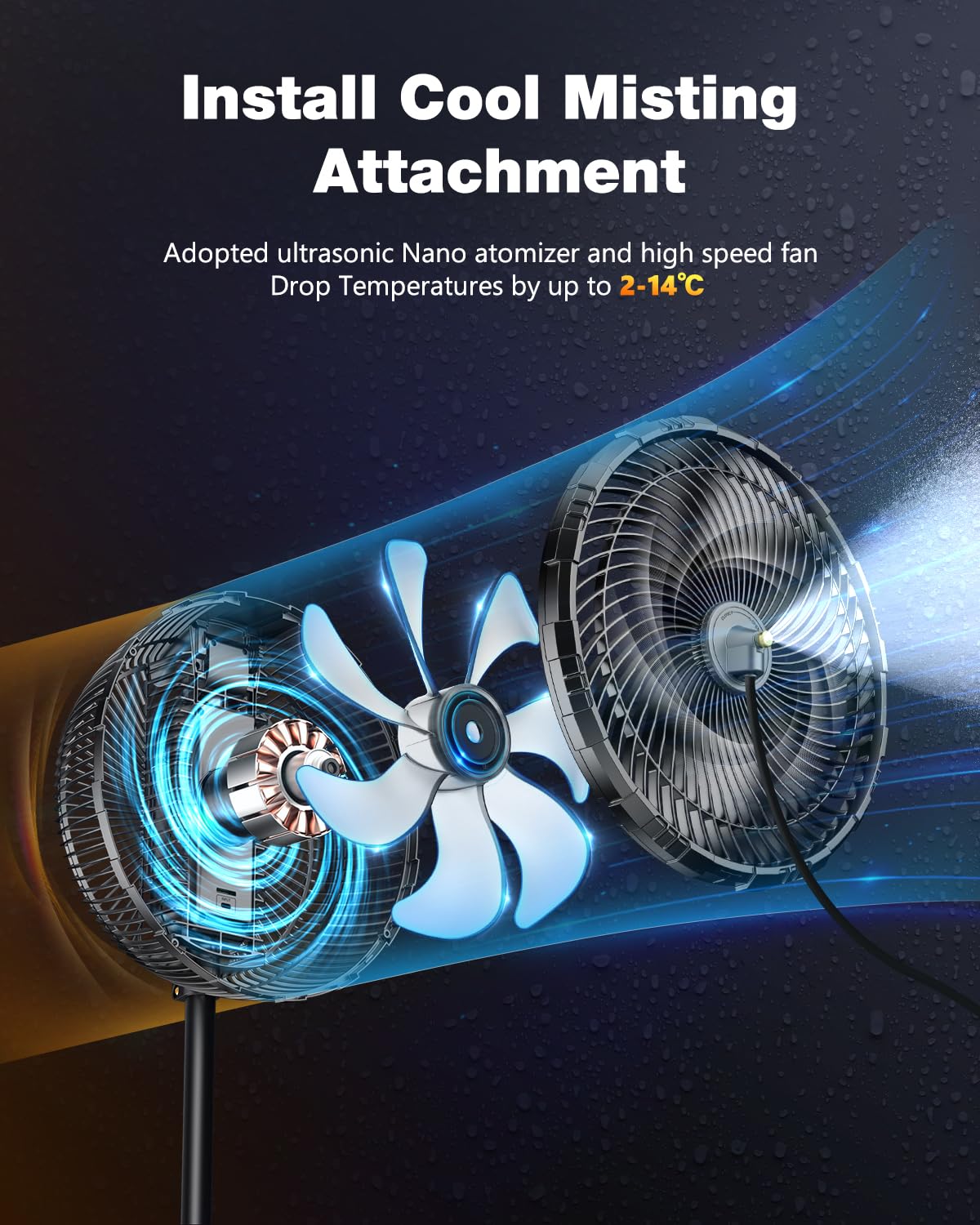 Misting Fan Portable, 20000mAh 12-Inch Outdoor Misting Fan for Patios Outside, 2 In 1 Pedestal & Tabletop Oscillating Fans with Misting Kit, Rechargeable Cooling Fans with Remote/Mist/7 Gear/Timer