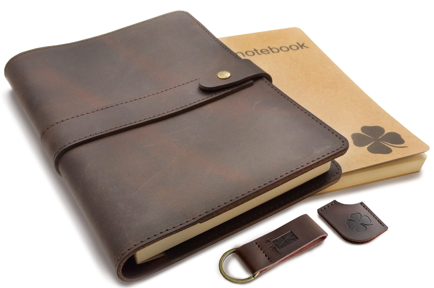 Le Vent Refillable Genuine Leather Journal, Writing Notebook, 2 Bound Notebooks, Lined and Blank, 200+200 Pages, A5 Cover, Handmade, for Poetry, Writers, Business, Work, Study, College, and Daily Notepad
