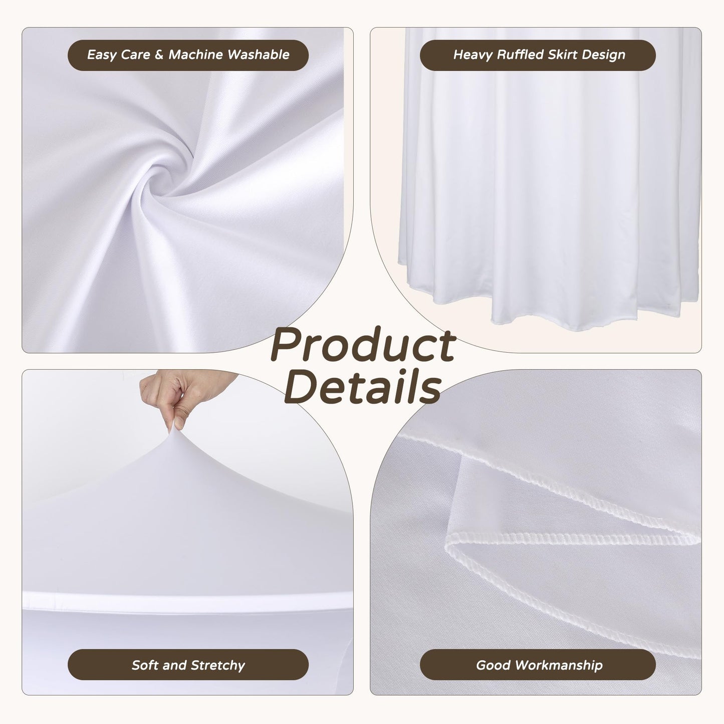 COSINIA 4 Pack White Cocktail Table Covers 32"x43", Heavy-Duty Spandex Round High Top Table Cloths with Wavy Skirt, Reusable Fitted Bar Height Table Covers for Wedding & Party