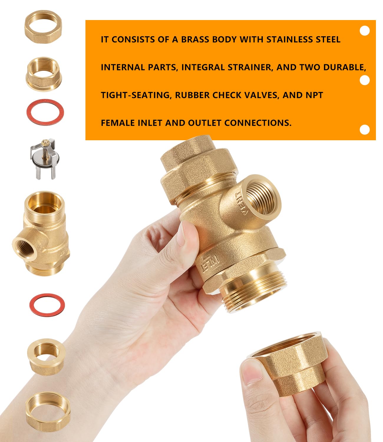 9D-M2 Backflow Preventer Dual Check Valve with Intermediate Atmospheric Vent, 3/4 Inch, Female Union Inlet and Outlet Connections Replacement for Watts 9D-M2 Backflow Preventer Dual Check Valve