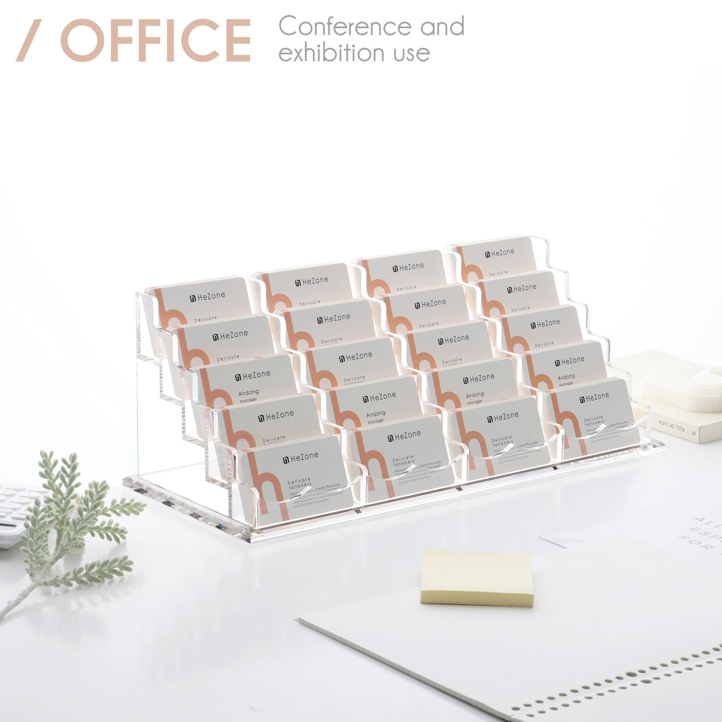 HeZone Business Card Holder for Desk Multiple Cards Display Stand Rack for Women and Men Clear Acrylic Card Organizer 20 Slot 5 Tier Large Capacity-Holds 1000 Cards -1 Pack (20 Cell H)