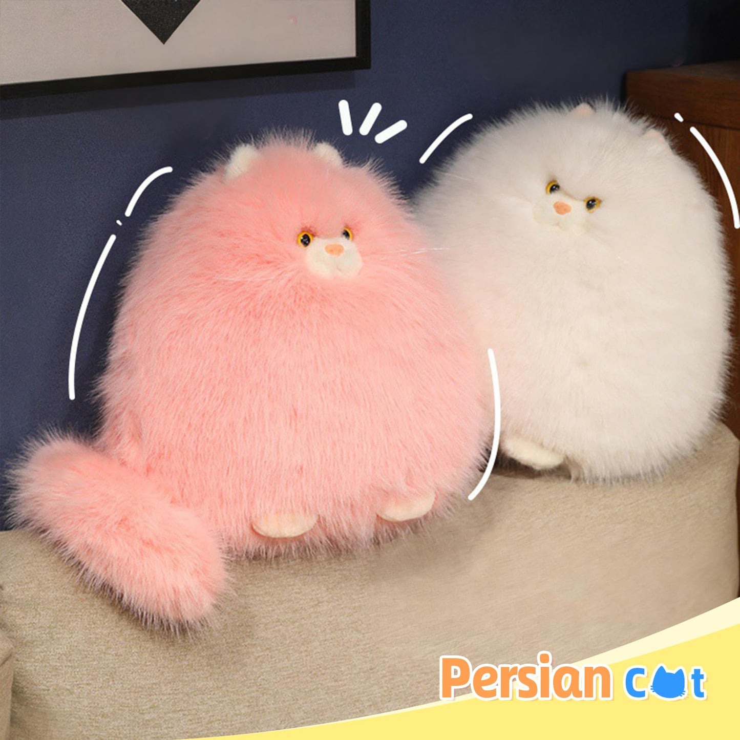 PEACH CAT Persian Cat Stuffed Animal 11.8" Fat Kitten Plush Cute Plushies Toys Gifts for Kids White