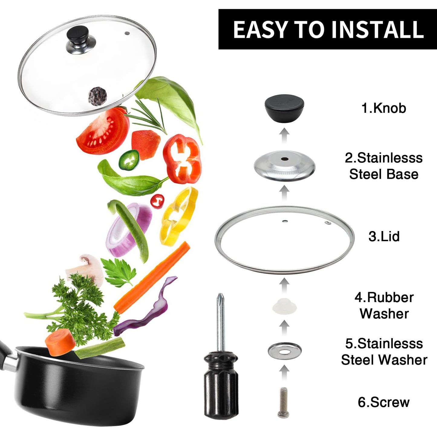 14 Inch Pan Lid, 14'' Frying Pan Lids, Tempered Glass Cast Iron Lid for Skillets, Fry Pan, Wok Pot (14 inch)