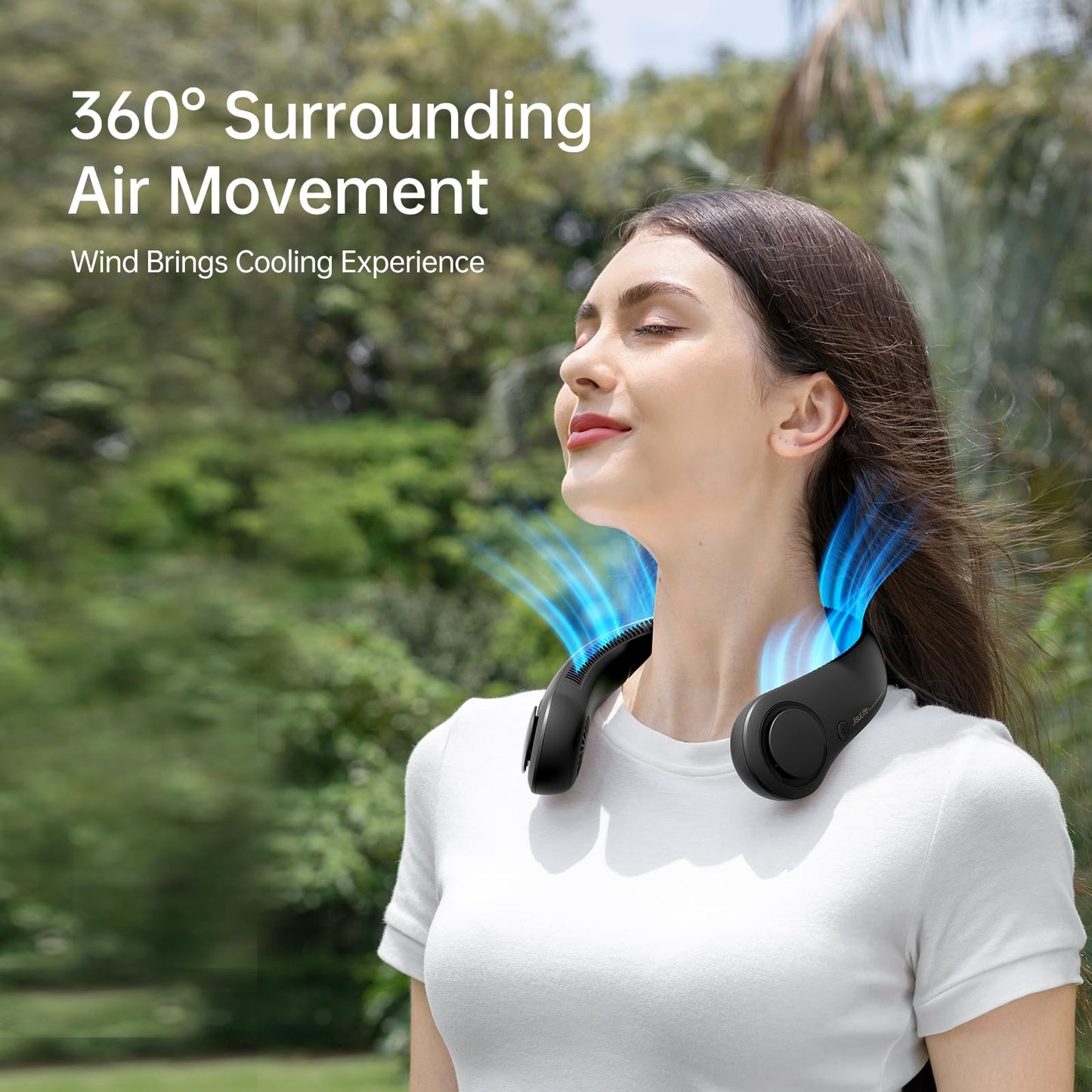 JISULIFE Portable Neck Fan, Hands-Free Bladeless, 5 Speeds, 4000 mAh Battery Operated Wearable Personal Fan, Twistable, Rechargeable, Gift for Women Men-Black