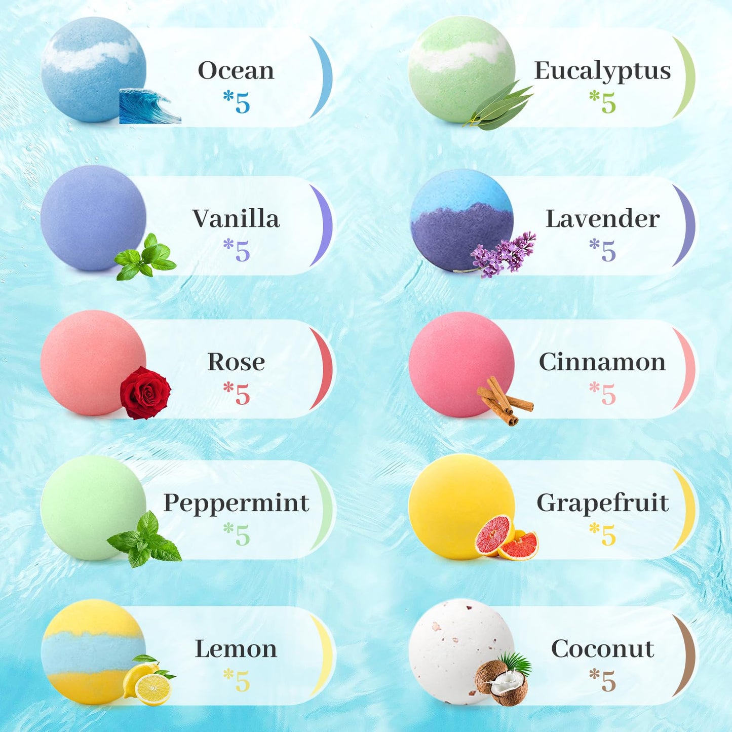 TranquilBliss Bath Bombs Set with 10 Rich Scents, 50 PCS Bath Bombs for Women, Natural Bubble Bath Bombs with Shea Butter & Safe Oil, Ideal for Christmas, Birthday, Valentine's Day Present Giving