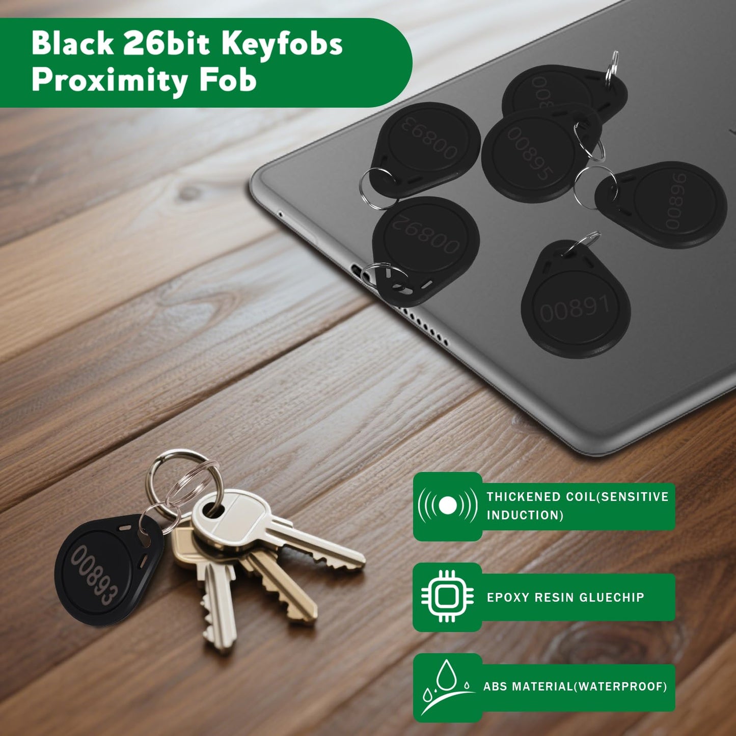 MktStleat100pcs Black 26 bit Keyfobs Proximity Fob Works with Prox Key ISOProx 1346 1386 1326 H10301 Format Readers.Compatible with Most Card Access Control Systems on The Market (100)