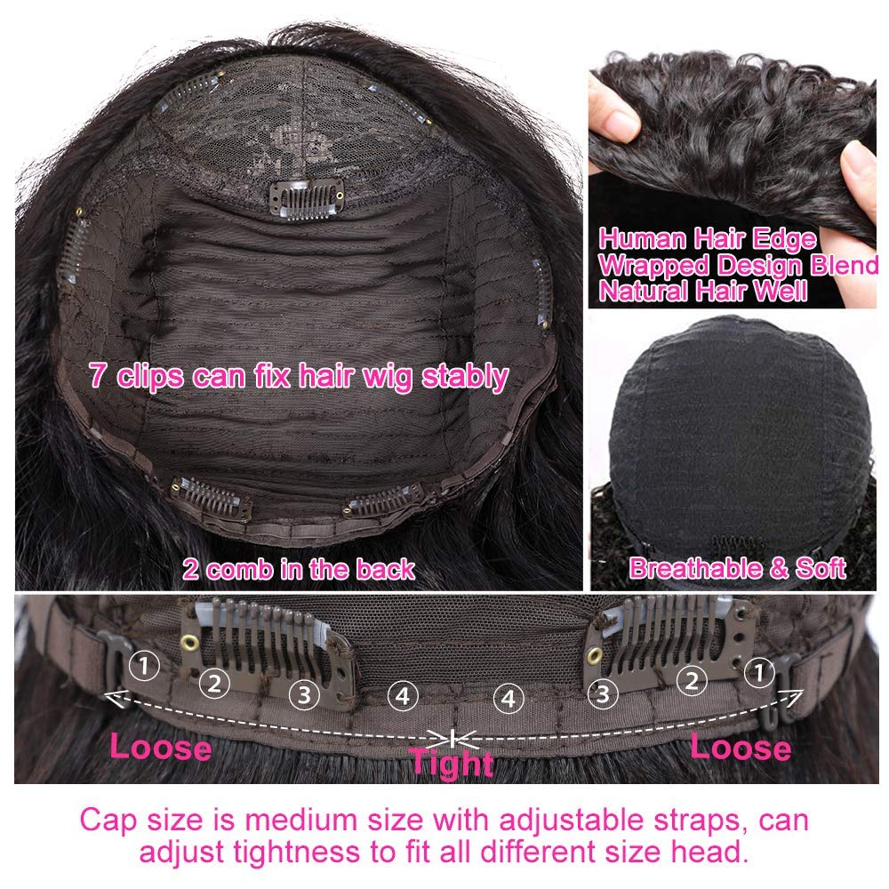 Urbeauty Half Wigs for Black Women Human Hair 14 inch Body Wave Human Hair Wigs, 10A Clip on Wig for Black Women Brazilian Virgin Human Hair 3/4Wigs