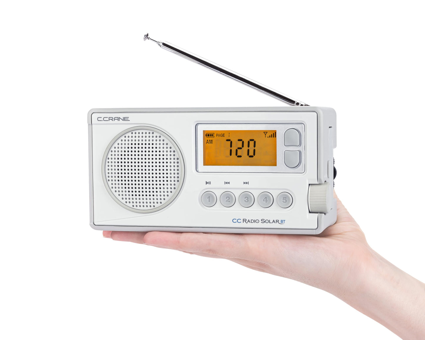 C. Crane CCRadio Solar with Bluetooth Receiving, Emergency Crank NOAA Weather AM/FM– Multi Powered Radio - Built in LED Flashlight and Cellphone Charger