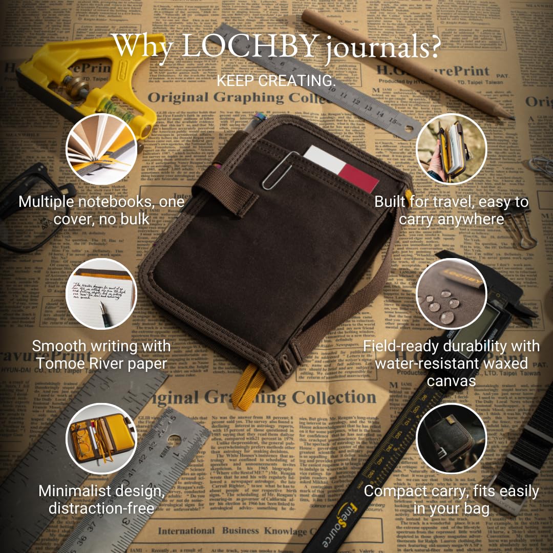 LOCHBY® Mini Field Journal | Water Resistant Waxed Canvas | Pen Loop | Included Tomoe River Notebook | Perfect for Travel, Art, Bullet Journal