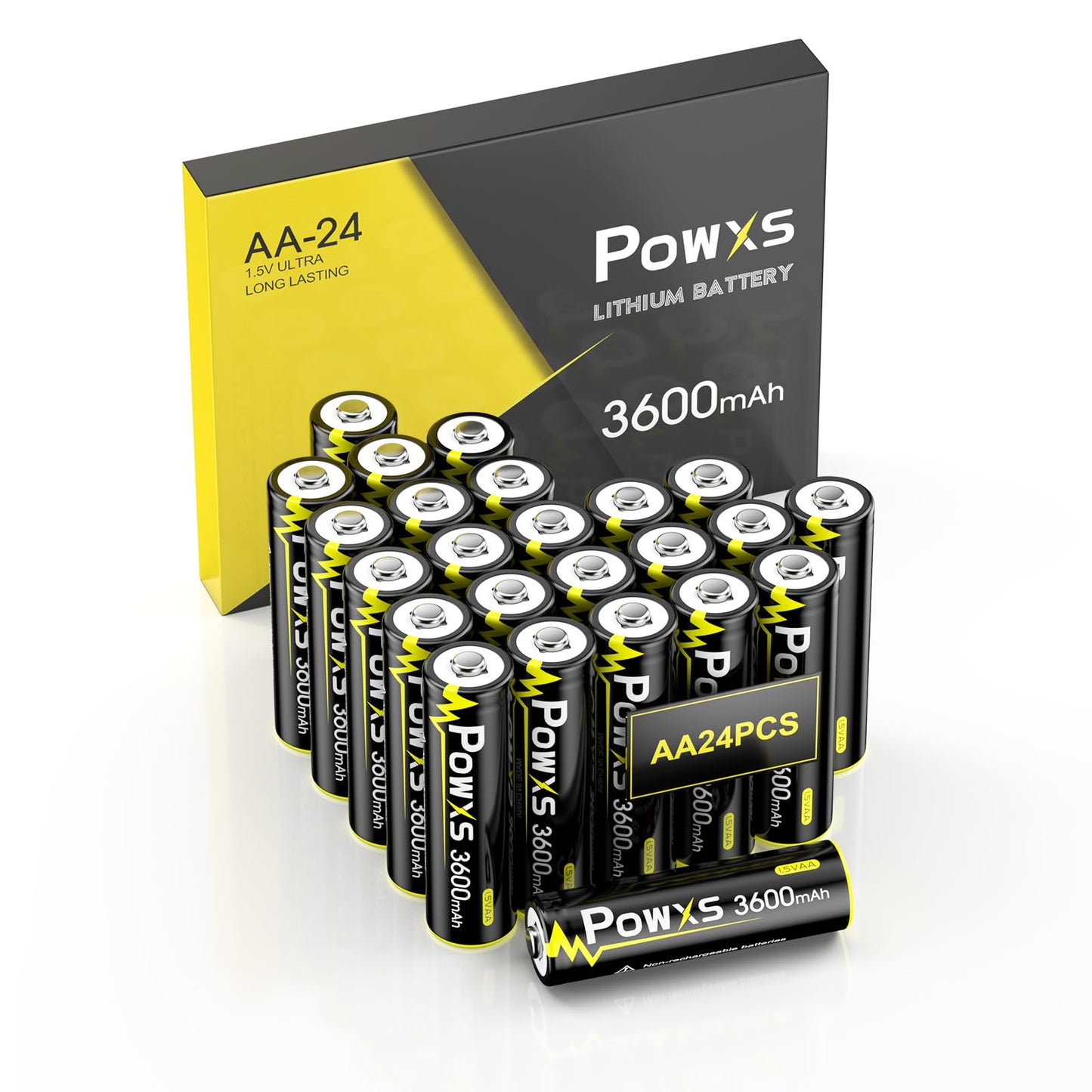 POWXS AA Lithium Batteries 24 Pack, 1.5V 3600mAh Ultra-Long Lasting Batteries - 25-Year Shelf Life, Eco-Friendly, Safe & Leak-Proof【Non-Rechargeable】