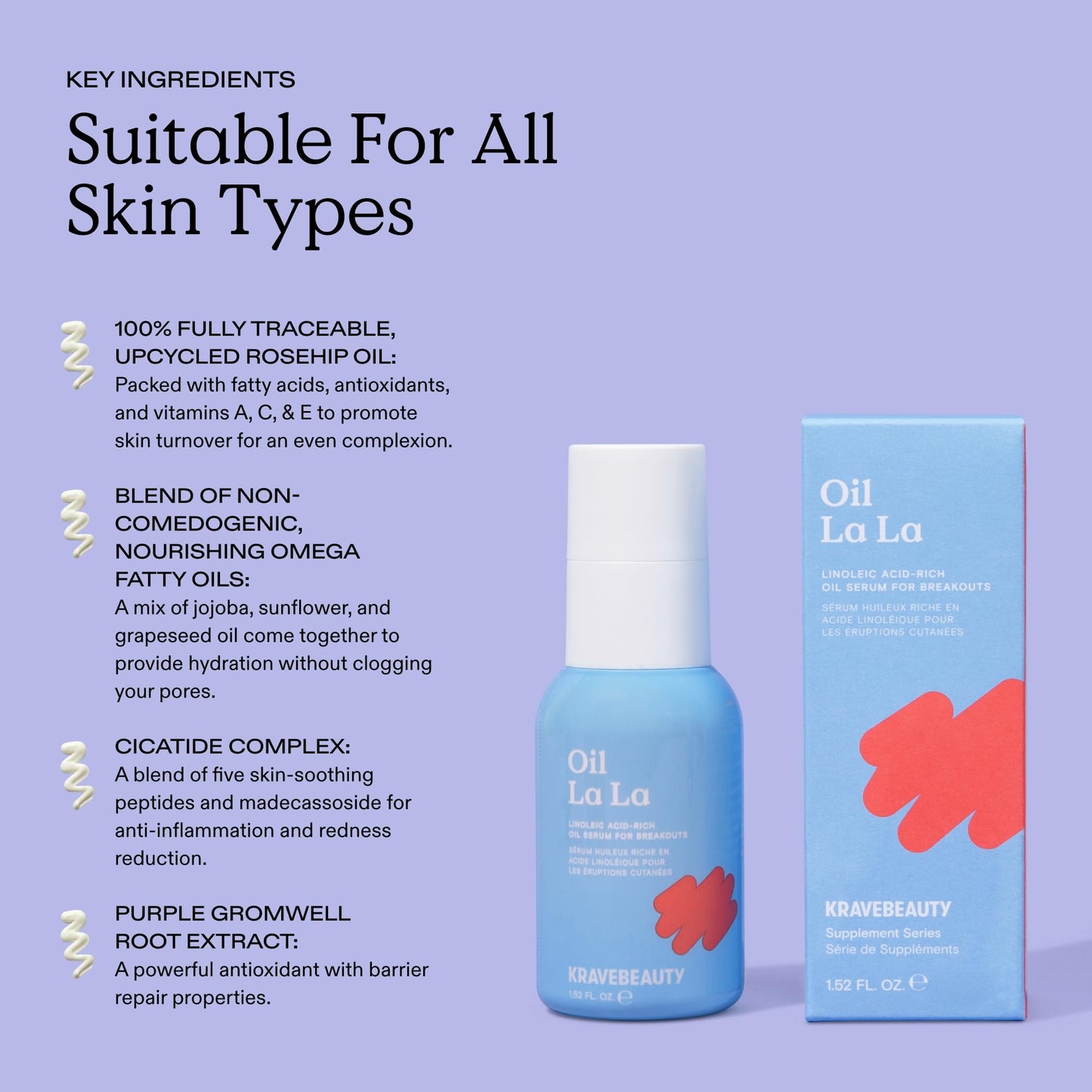 KraveBeauty Jumbo Oil La La, Linoleic Acid-Rich Oil Serum For Breakouts & Clogged Pores, Contains Non-Comedogenic Oils, Improves Dark Spots & Scars, Vegan & Cruelty Free, 3.38 fl oz
