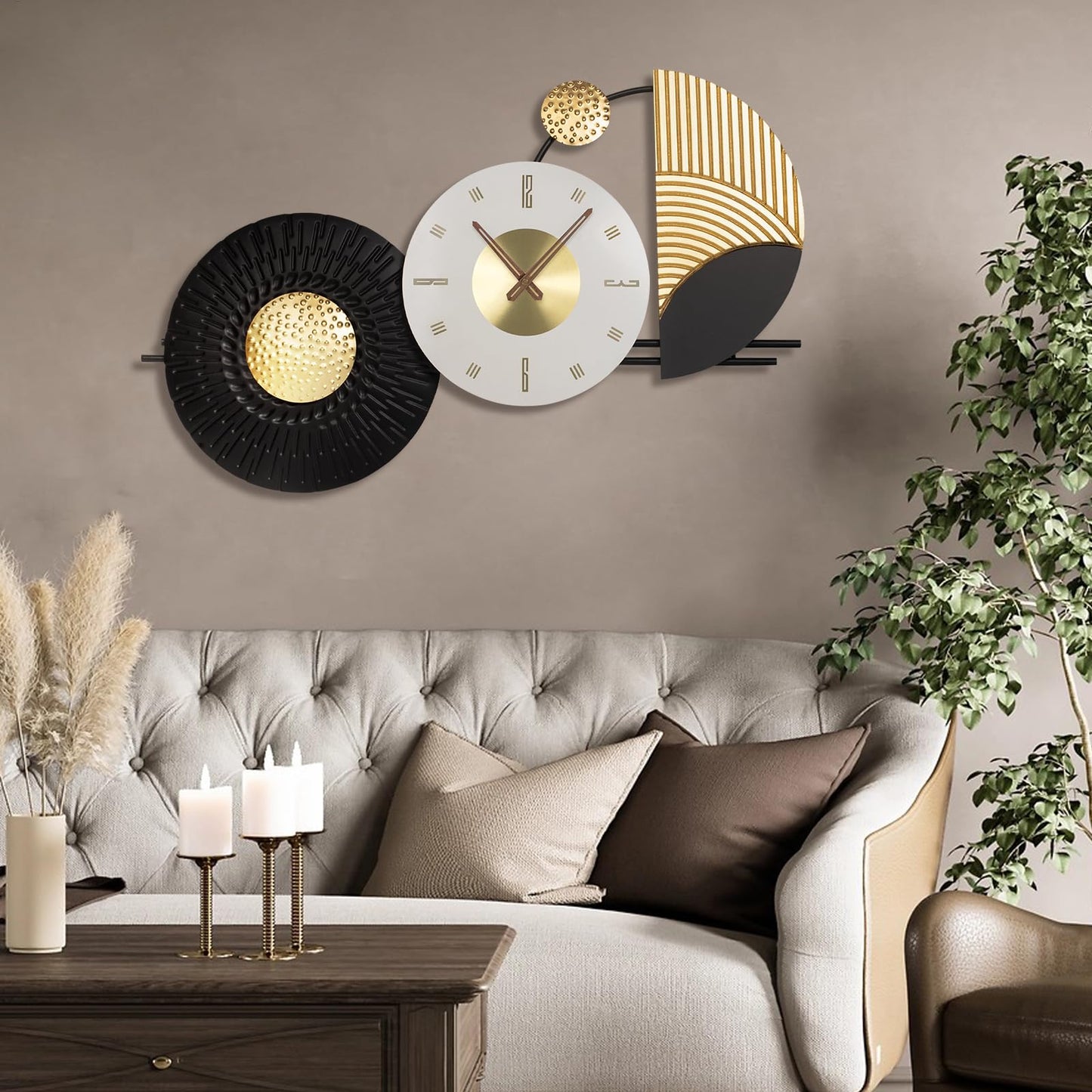 Tiuposr 35x16 Inch Modern Large Wall Clock Silent Battery Operated -Decorative Analog Clocks for Living Room, Bedroom, Kitchen, Office, Entryway, Home Decor