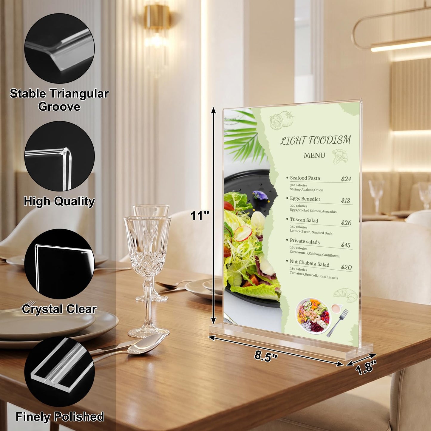 xydstay 12pack Acrylic Sign Holder 8.5 X 11, Vertical T Shape Clear Plastic Paper Sign Holder, Menu Holder Display Stand, FLyer Table Sign Holder for Restaurant, Office, School, Store and Home Use
