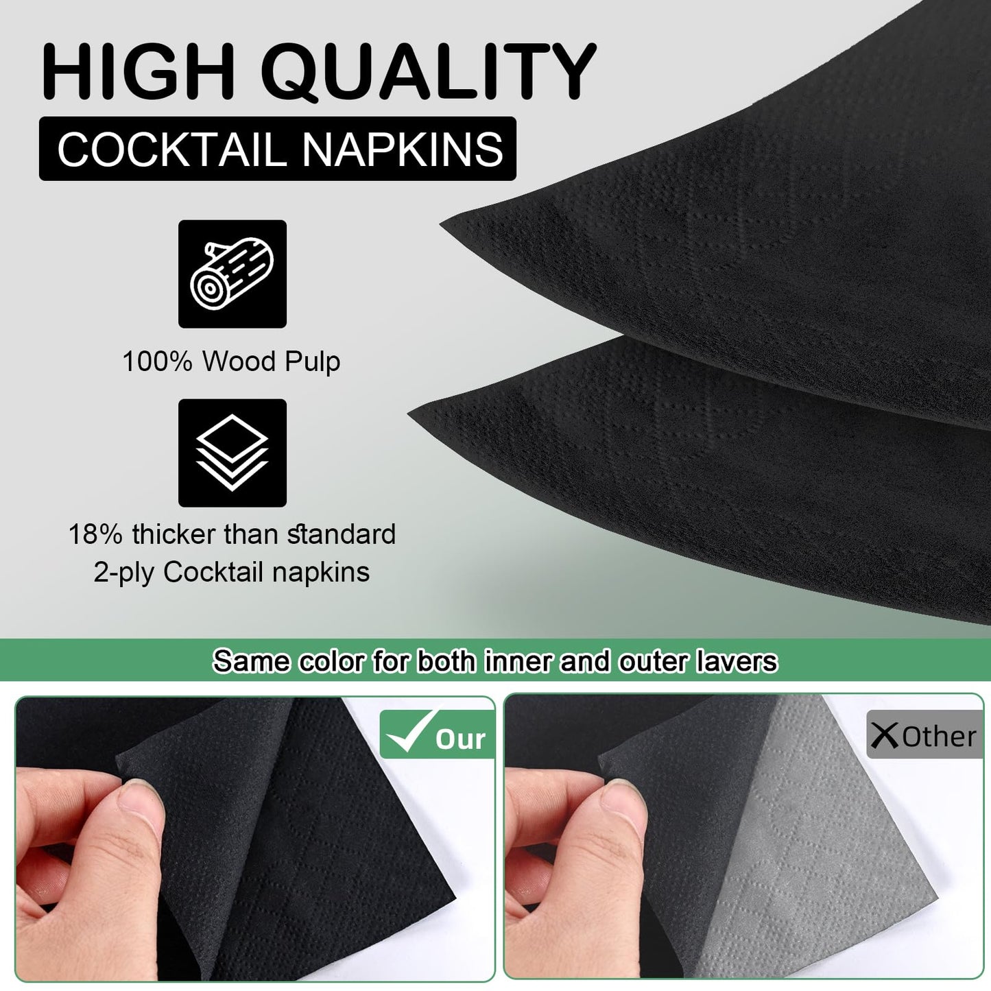 Kouorao Black Cocktail Napkins - 800 Count Disposable Paper Napkins, 2-Ply 4.5 x 4.5 Inch Beverage Napkins Bulk for Dinner Wedding Bar Party and Everyday Use