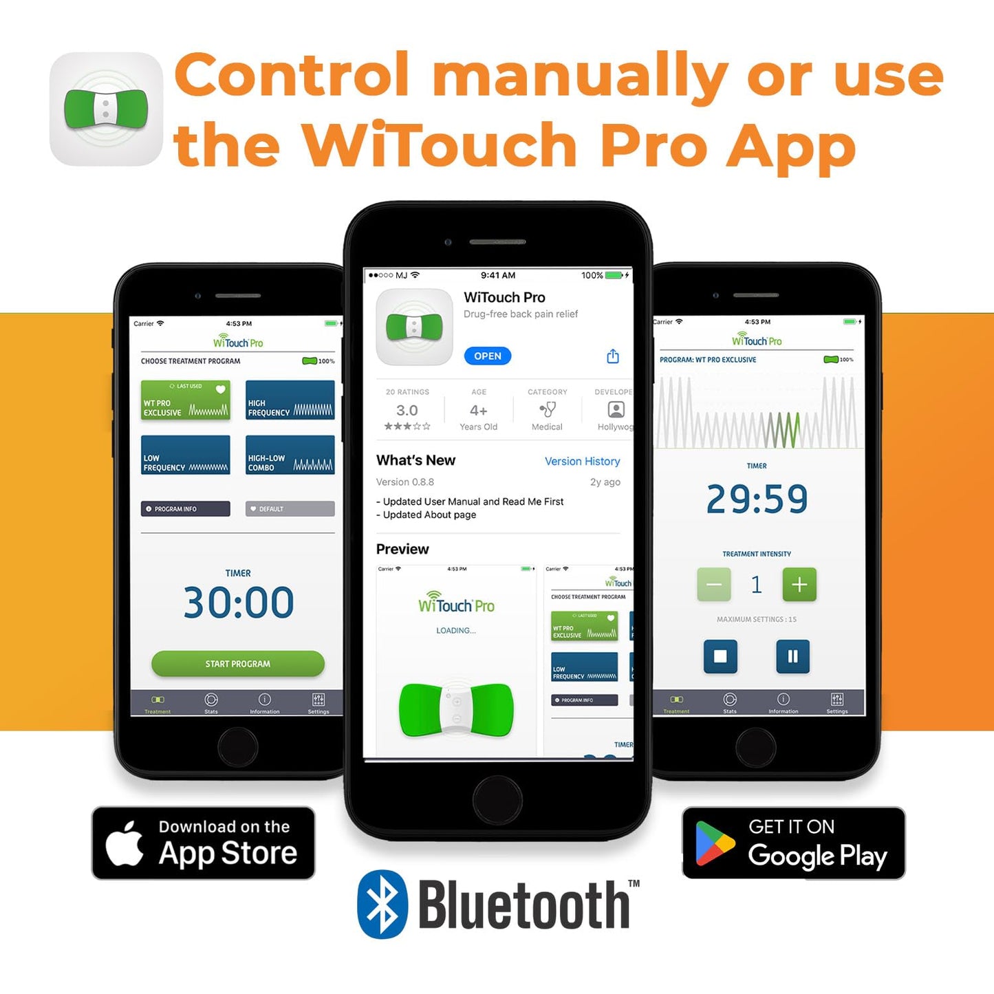WiTouch Pro TENS Unit for Back Pain Relief & Recovery, Wireless, Wearable Muscle Stimulator, Made in USA, Gel Pads Included