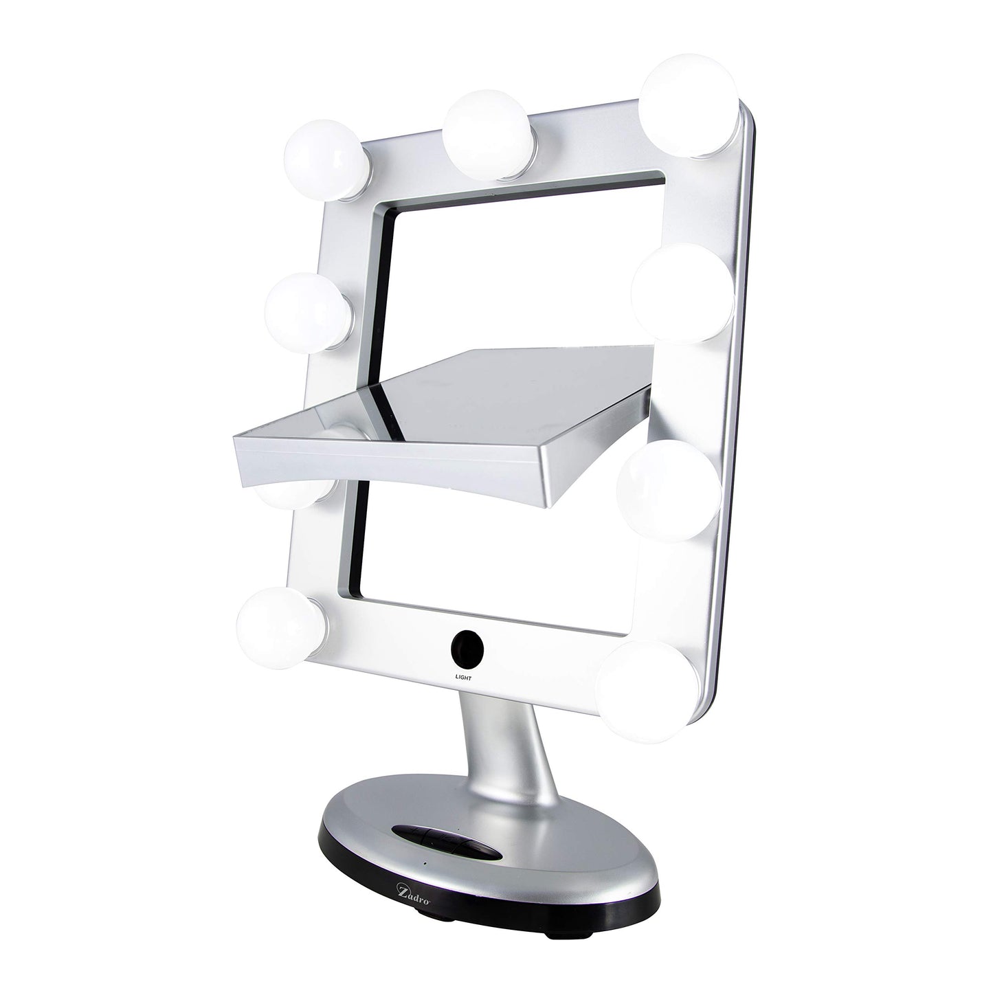 Zadro Melrose LED Variable 3-Color Lighted Dual-Sided 5X/1X Magnification Bluetooth Vanity Beauty Makeup Hollywood-Style Mirror, Satin Nickel