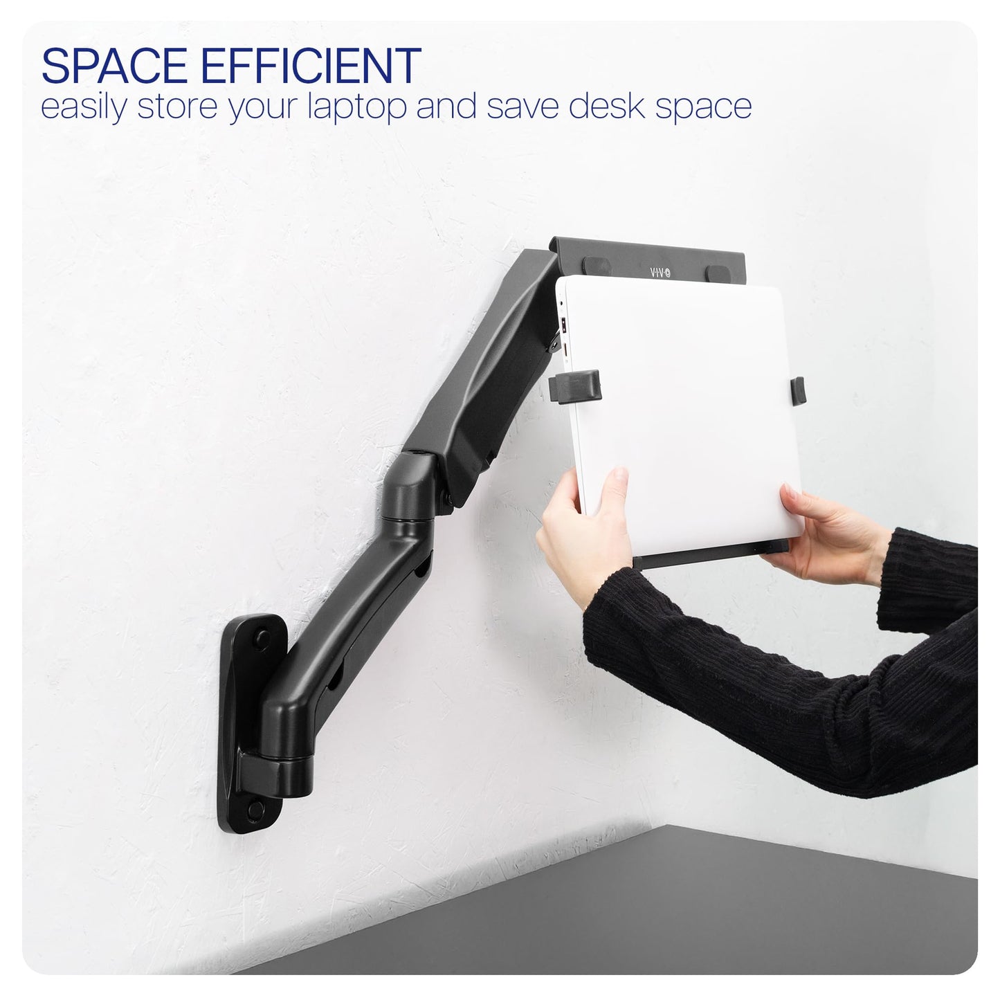 VIVO Height Adjustable Pneumatic Extended Arm Laptop Wall Mount, Full Motion Articulating Notebook Tray, Fits 10 to 15.6 inch Screen, Black, MOUNT-V001GL