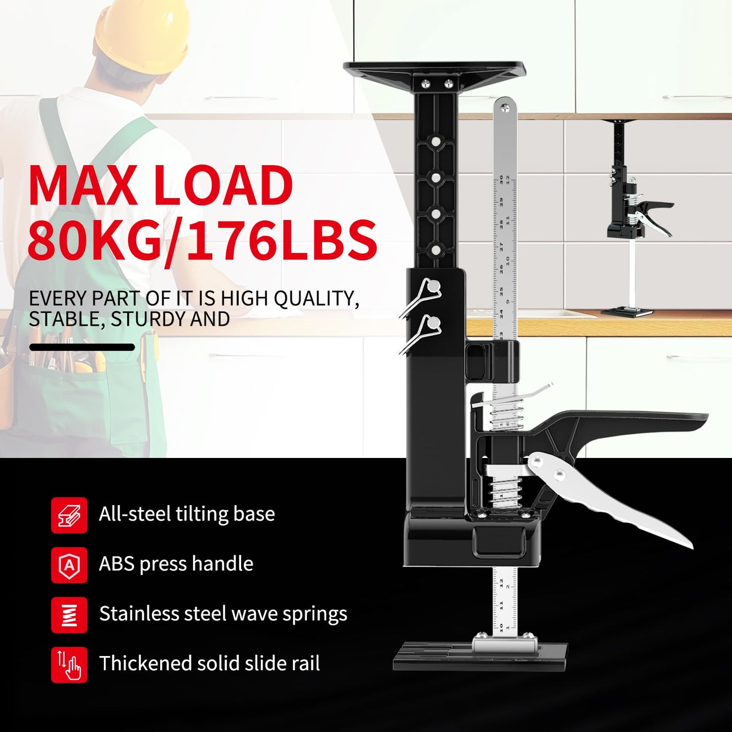 SauHandi Cabinet Jacks for Installing Cabinets,3rd Hand Support System with 365 LB,Hand Lifting Jack Tool,23.4 inches Third Hand Tool Adjustable Support Pole Installing Cabinet Jack