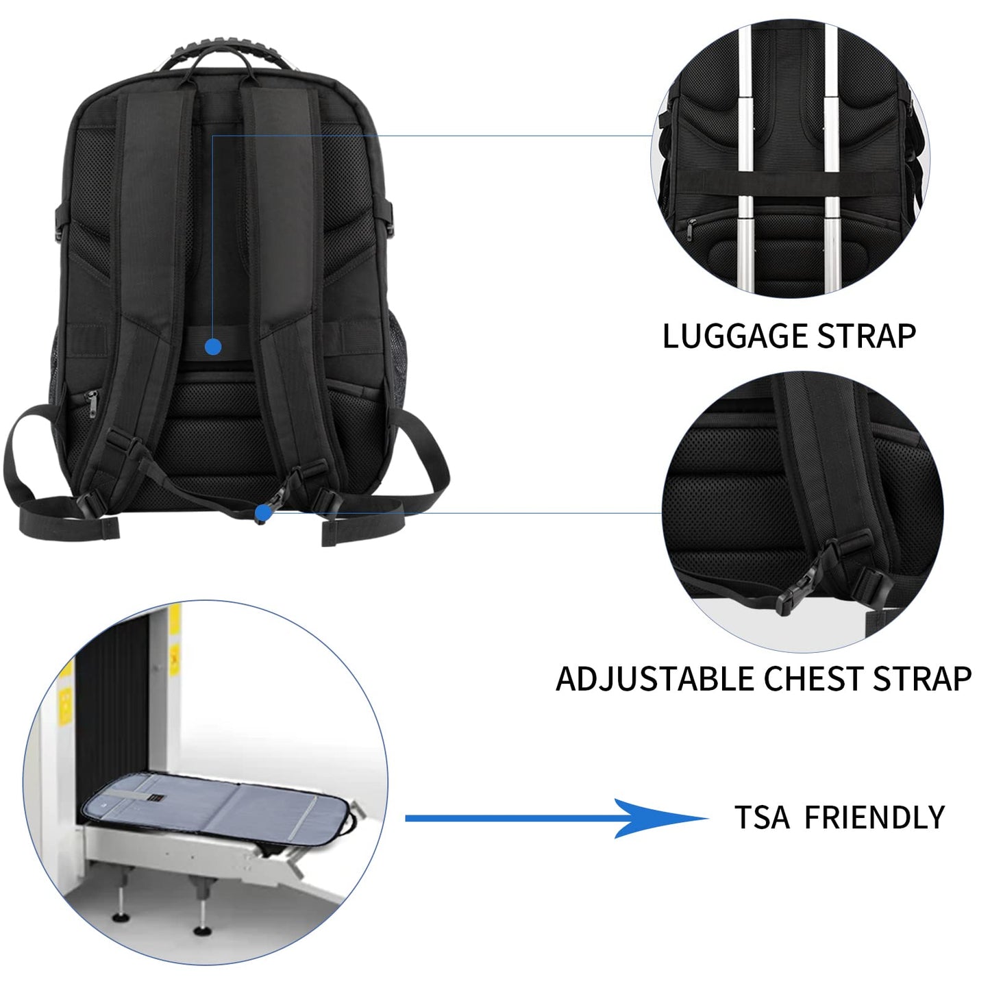 KROSER Travel Laptop Backpack 18.4 inch XXXL Computer Backpack Stylish College Backpack with RFID Pockets USB Charging Port REFLECTIVE STRIPS Water-Repellent Daypack for Business/Men