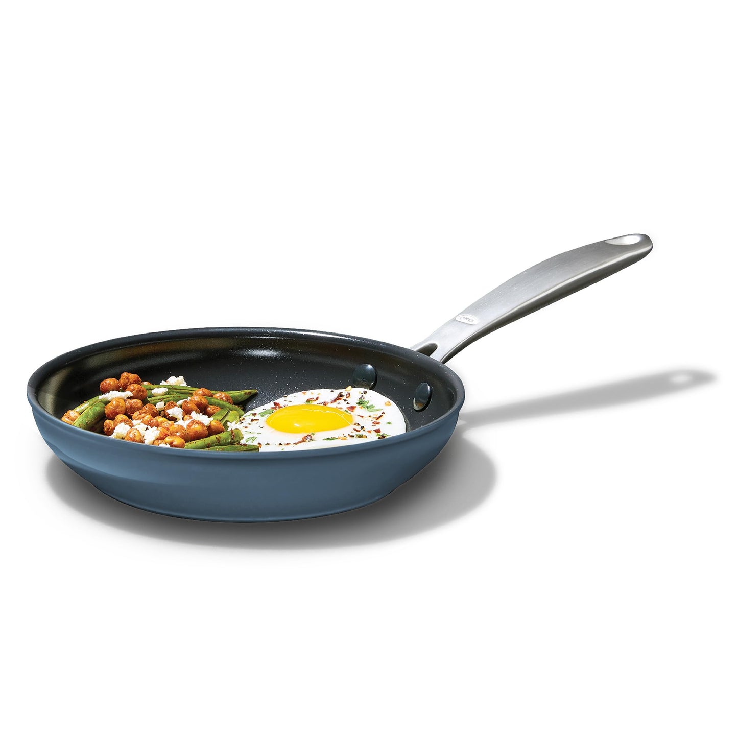 OXO Enhanced 8” Nonstick Frying Pan Skillet, Ceramic PFAS-Free Cookware, Stainless Steel Handle, Eggs & Omelets, Dishwasher & Oven Safe, Storm Blue