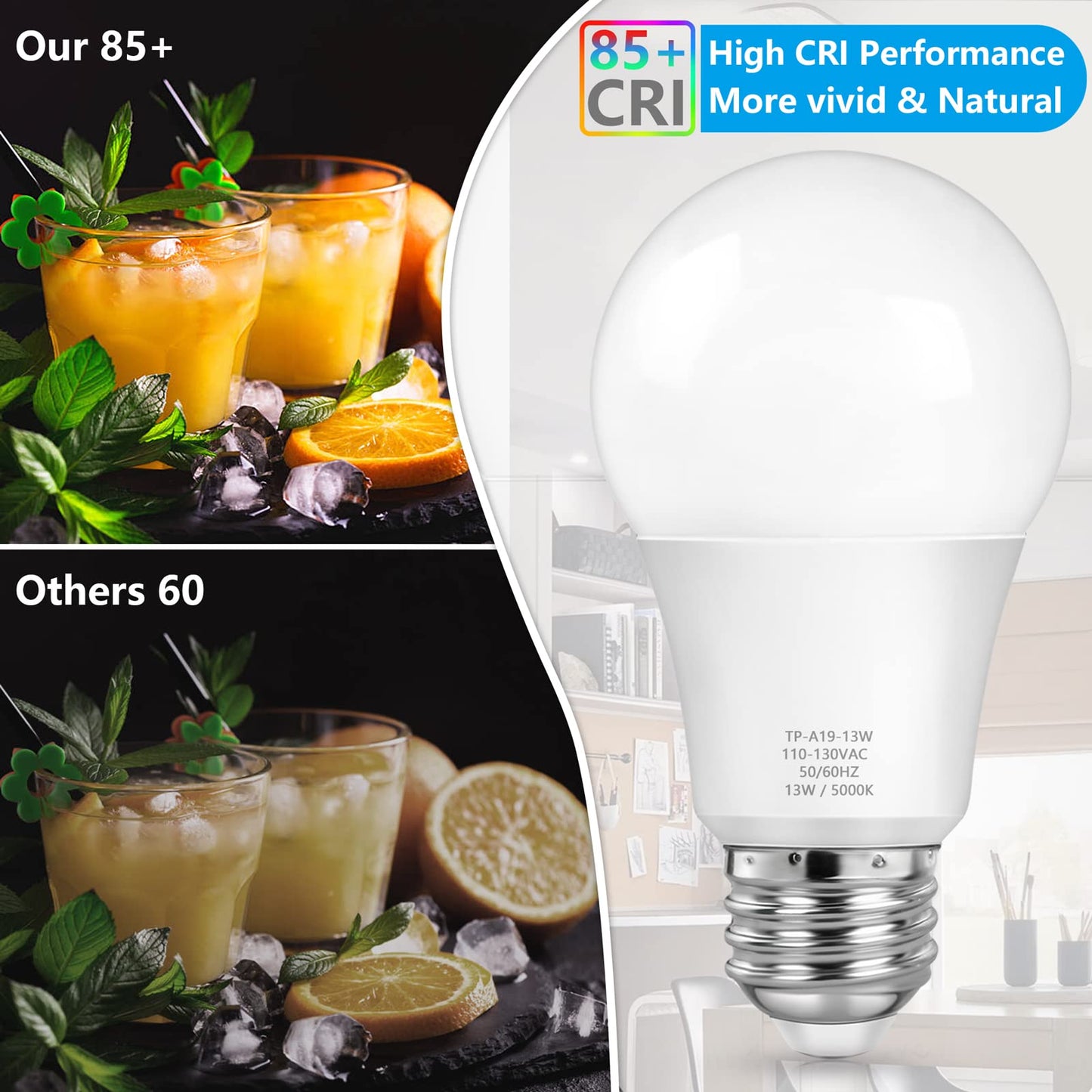 MAXvolador A19 LED Light Bulbs, 100 Watt Equivalent, Daylight White 5000K, 1500LM, E26 Base, Non-Dimmable, 13W Bright White Bulb, 20-Pack