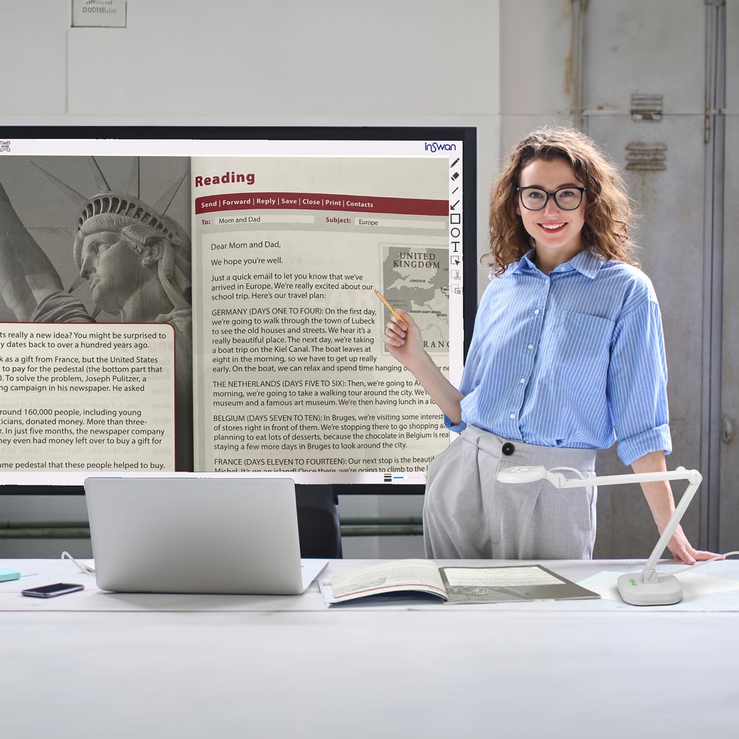 INSWAN INS-2 4K USB 13MP Document Camera with Auto Focus, LED Light, Mic, A3-Size Capture, Compatible with MacOS, Windows, Chromebook for Remote Teaching, Web Conferencing, IWBs, Live Demo