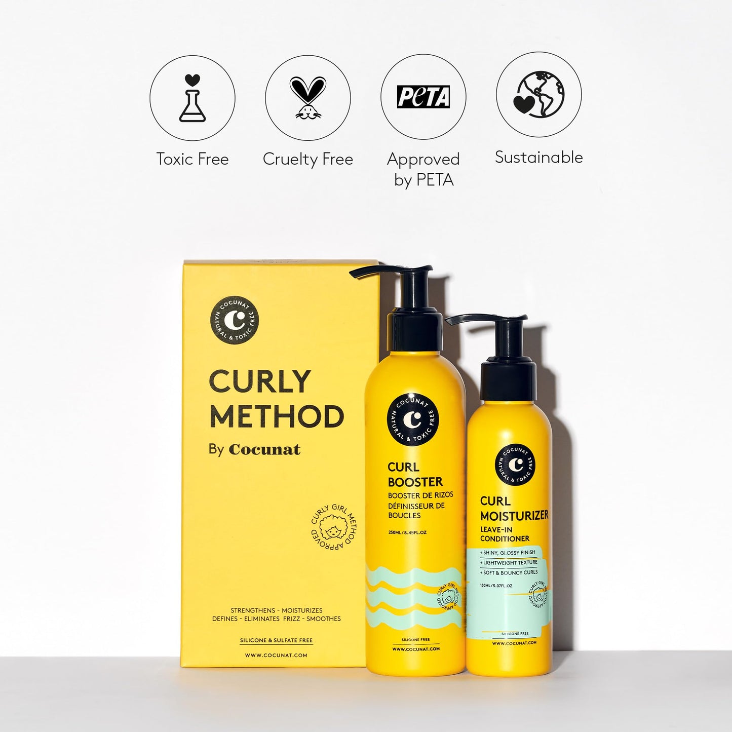 COCUNAT - Curly Method - Curly Hair Gel and Conditioner for Perfect Curls in 2 steps - Leave-in Moisturizer + Curl Booster - Moisturises, Nourishes, Strengthens and Eliminates Frizz - 250ml+150ml