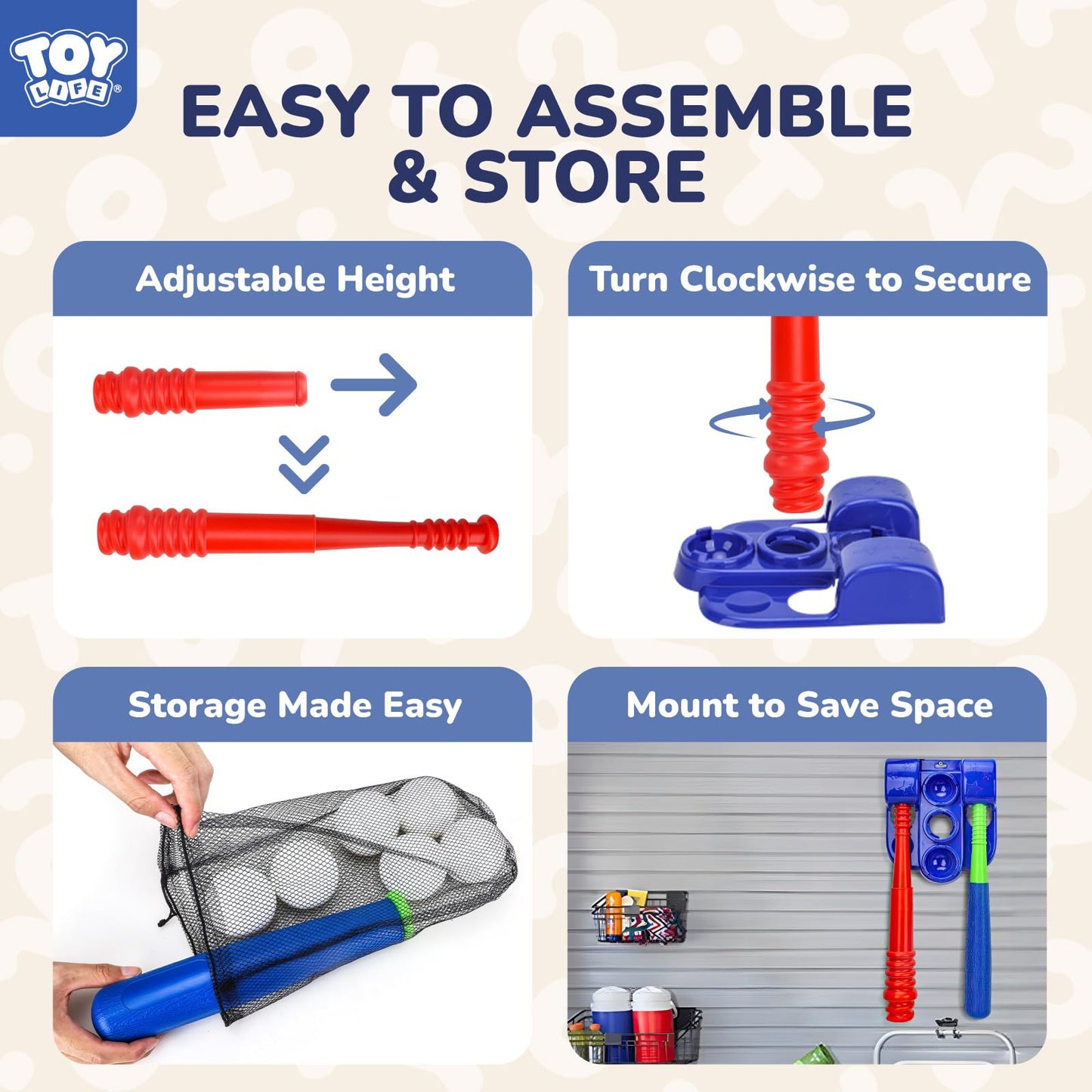 TOY Life - Ball Game for Kids Ages 3-5 5-8, Baseball Tee and Bat Set with Gloves and 6 Balls, Ideal Gift for Outdoor Games and Training for