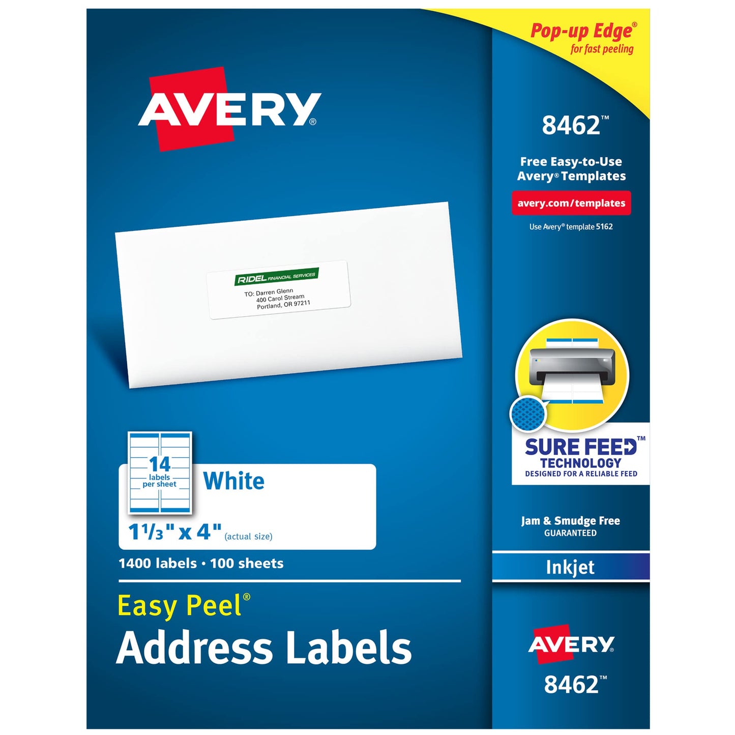 Avery Easy Peel Printable Address Labels, Sure Feed Technology, 1-1/3" x 4", White, 1,400 Blank Mailing Labels (08462)