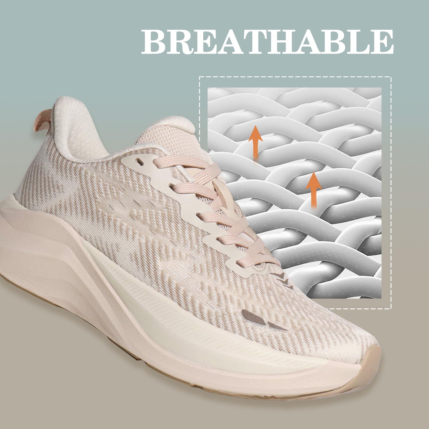 Hawkwell Women's Cloud Zero Active Nursing Shoes Cushion Breathable Tennis Walking Gym Medical Work Sneakers,Knit Beige,9 M US