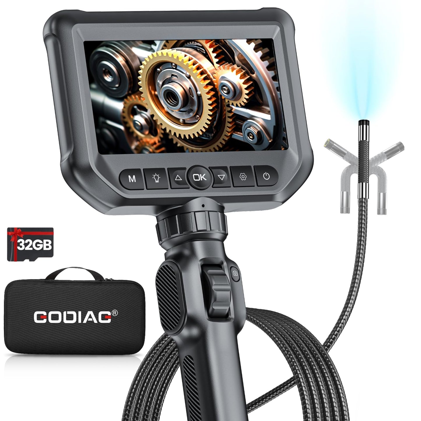 Two-Way Articulating Borescope Camera with Light, GODIAG Industrial Endoscope with 0.33in Articulated Snake Cam, Video Inspection Scope with Light for Automotive Aircraft Mechanics- 5.5FT