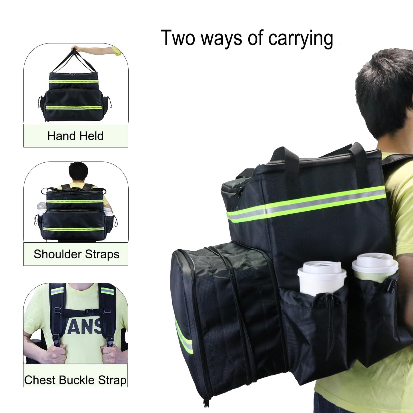 MEODOASSY Extral Large Food Delivery Backpack,17"x17"x16" Insulated Pizza Delivery Backpack fits 14'' 16'' Pizzas, Motorcycle Food Delivery Bag for Bike with 4 Pockets for Uber Eats, Doordash