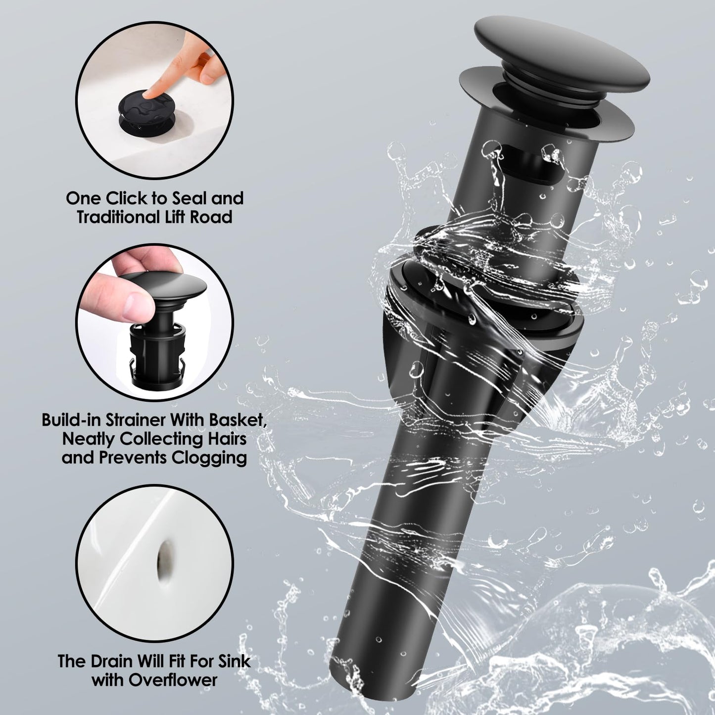 JAKARDA 8 inch 2 Handles Widespread Bathroom Faucet 3 Holes with Pop up Drain Assembly and Water Supply Lines (Black)