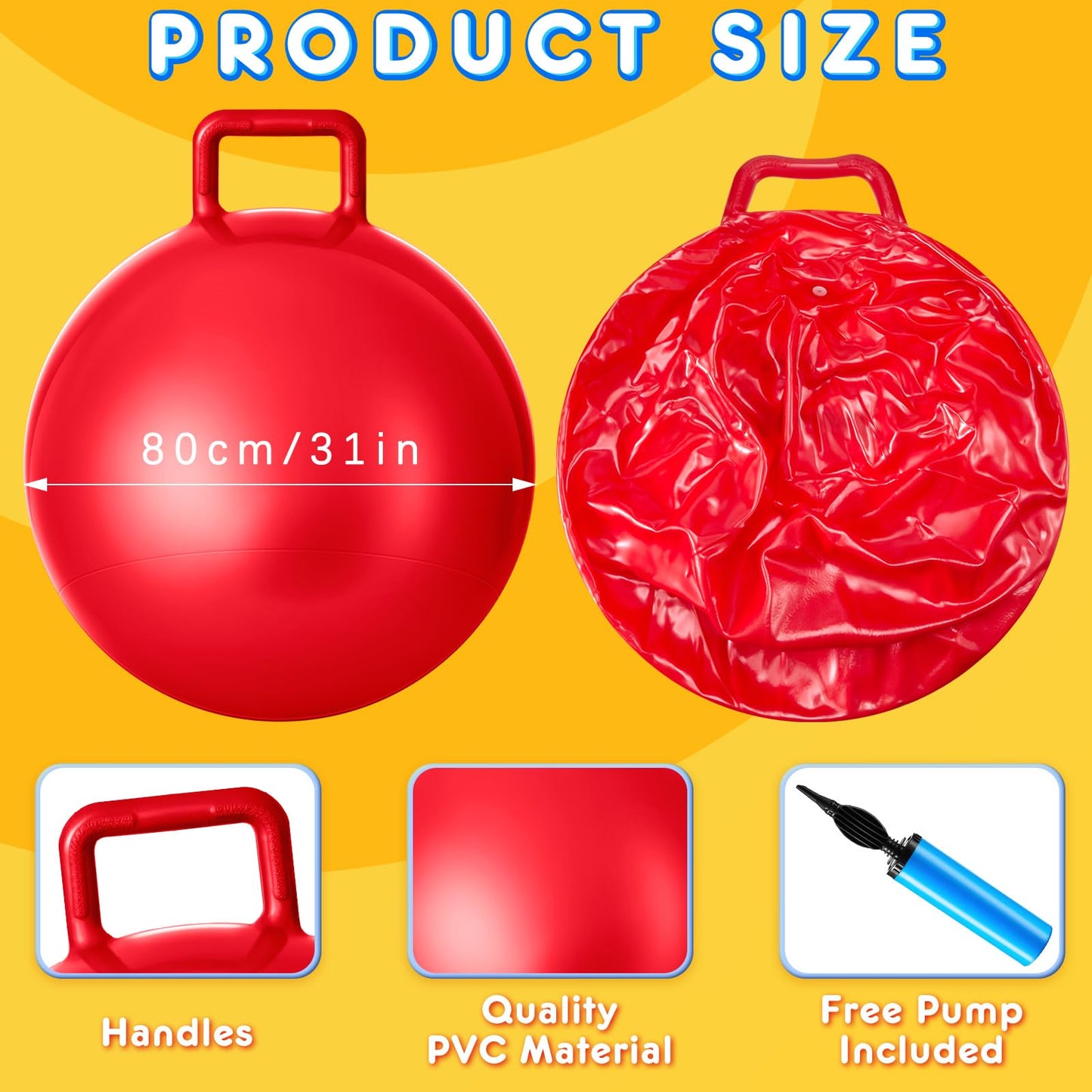 Lewtemi 5 Pcs Hopper Ball Outdoor Games Jumping Hopping Inflatable Bouncing Ball with Handle and Air Pump for Kids Adults Sport Field Playground Exercise Obstacle Course(31 Inch)