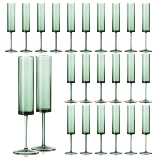 24 Pack Acrylic Dark Green Wine Glasses Green champagne glasses Champagne Flutes Sparkling Wine Glasses Wine Goblets Wedding Glassware Set Drinkware Glasses for Wedding Bar Celebration Baby Shower